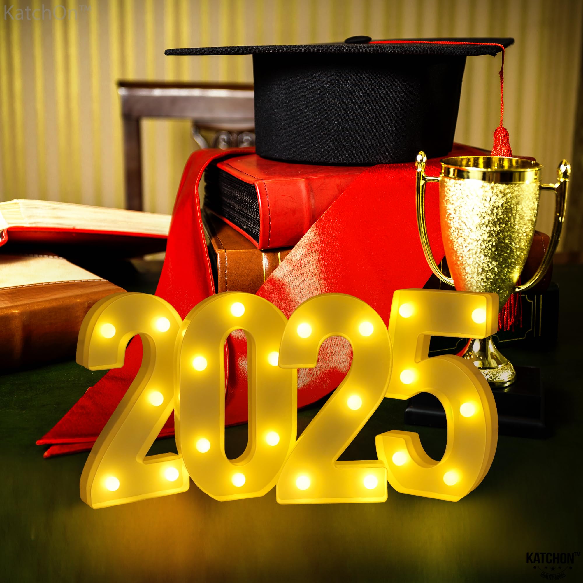 KatchOn LED Light Up Numbers 2025 Sign | 8.2 Inch Graduation Decoration | 2024 Light Color | Model KA-N24-PL-GD-HNYLGT