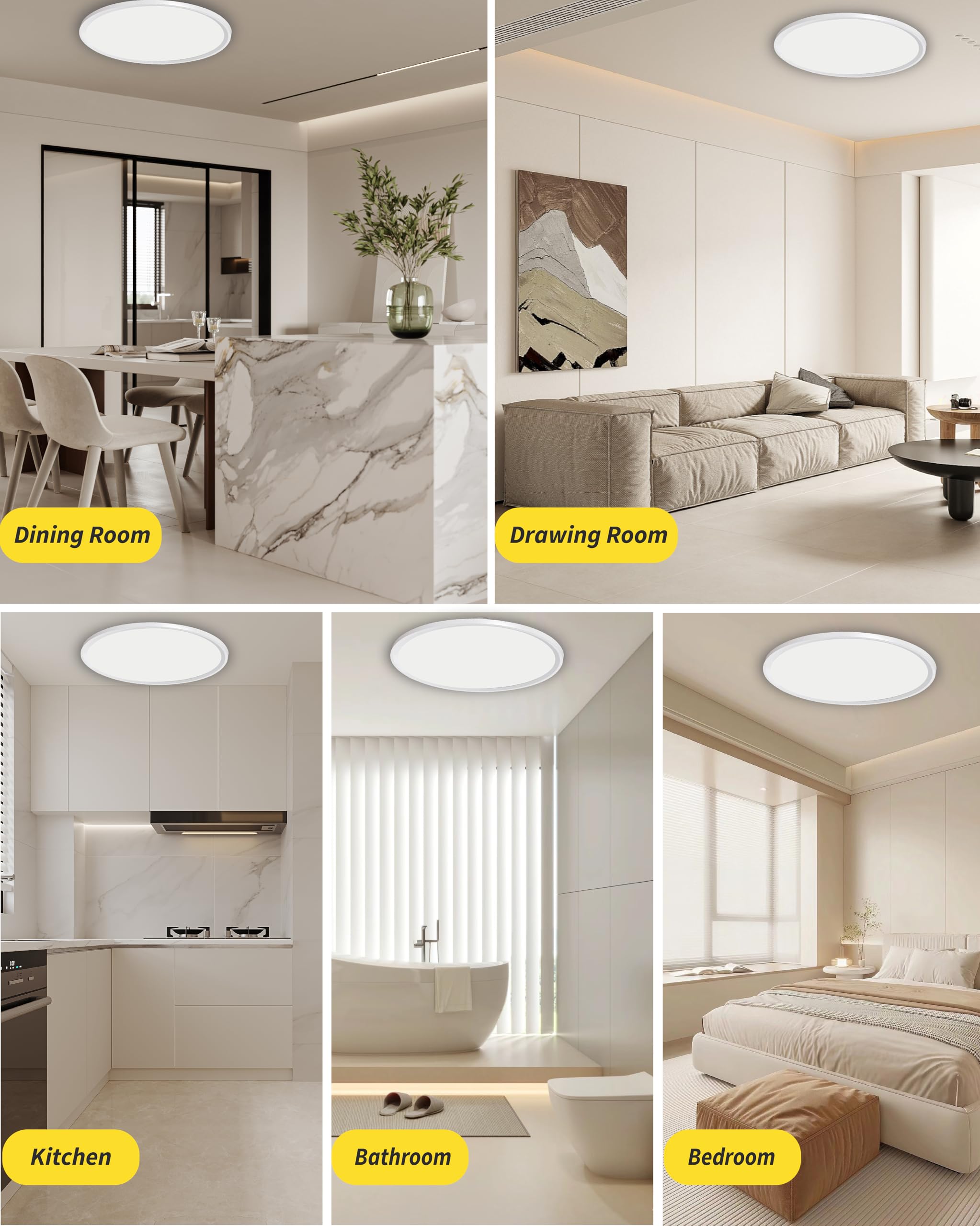 Bright Future Lighting 6-Pack 16" LED Flush Mount Ceiling Light - 32W, 3480LM, Selectable CCT, Ultra Thin, White, Model BFL16-D400H