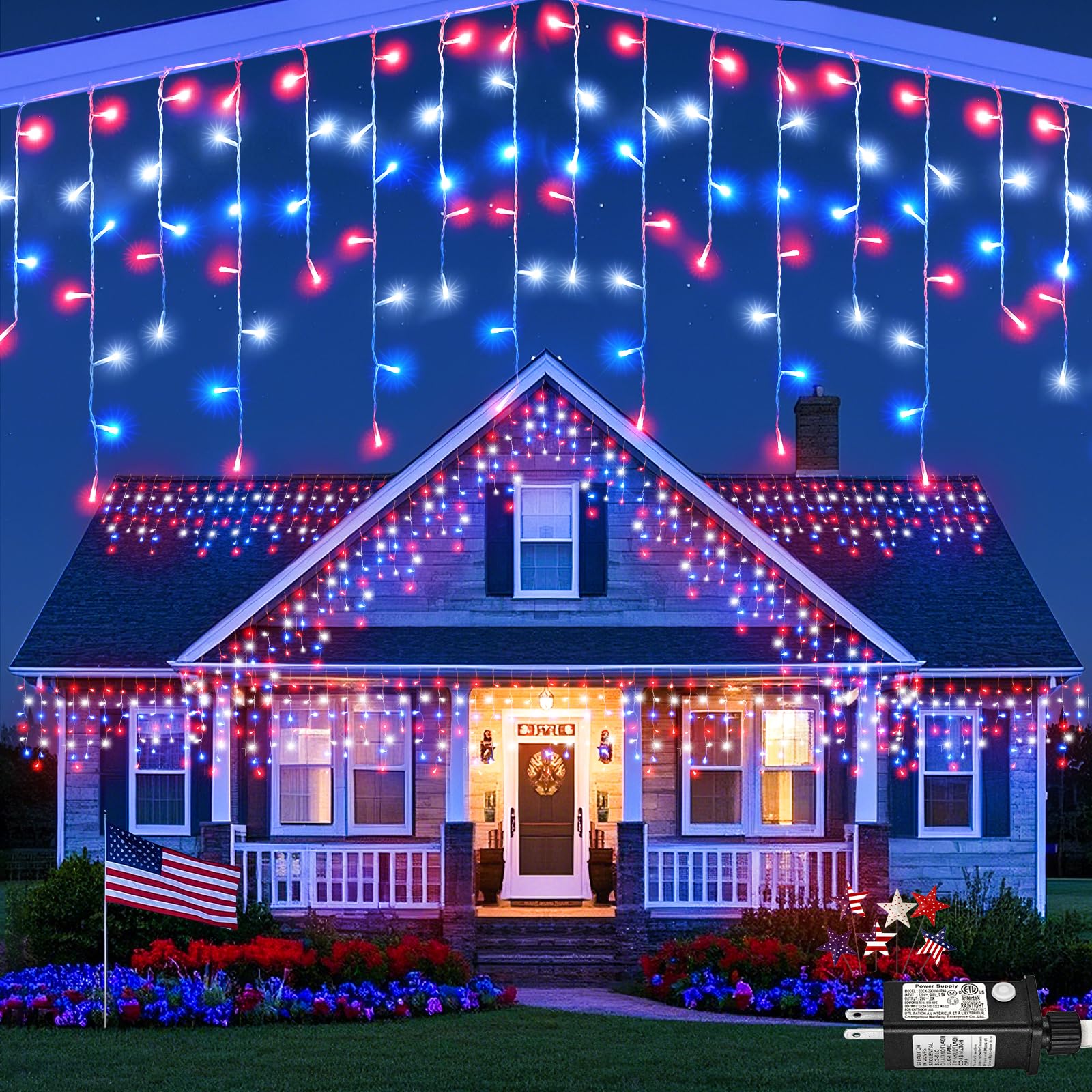 Nielfoi 33ft 400 LED Outdoor Christmas Lights, Red White and Blue, Connectable Twinkle Icicle Lights for Holiday Decorations