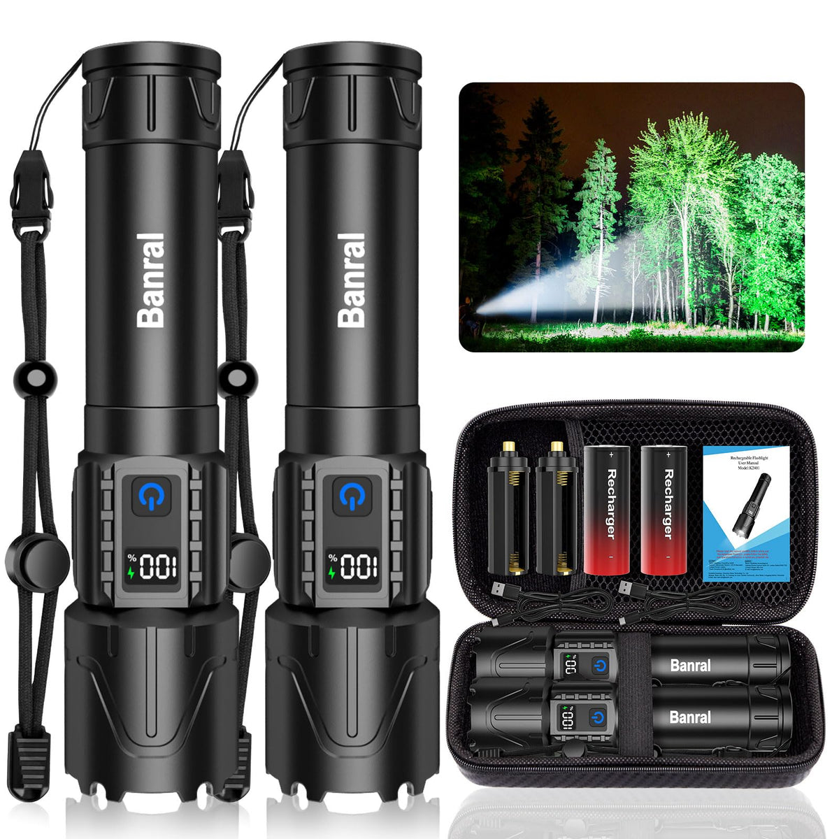 Horizontal Line Flashlight Rechargeable Flashlights High Lumens - Super Bright LED Tactical Flash ...