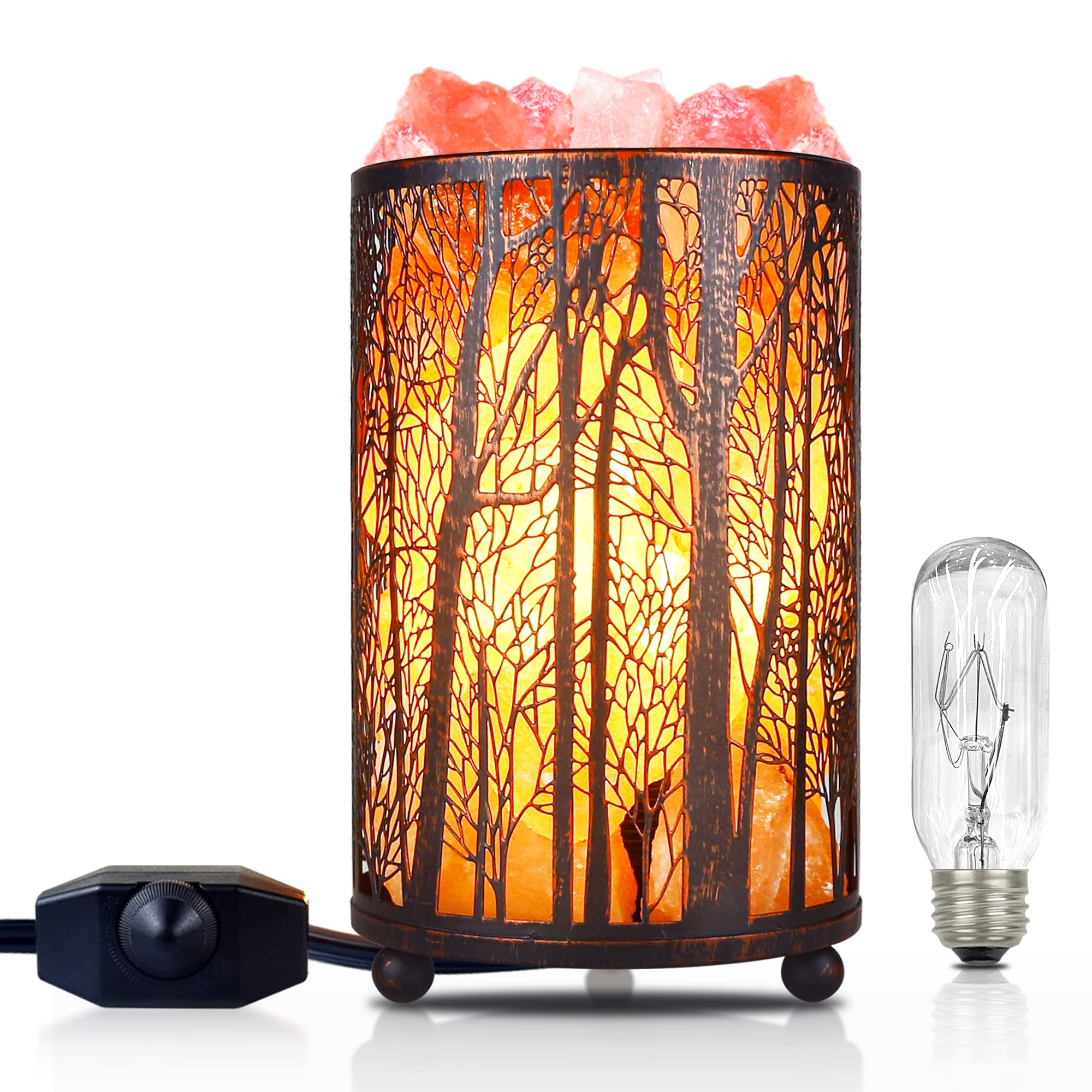 Himalayan Pink Salt Lamp, Natural Salt Rock Lamp with Retro Forest Basket and Dimmer Switch, Romantic Night Light Plug in, Decor