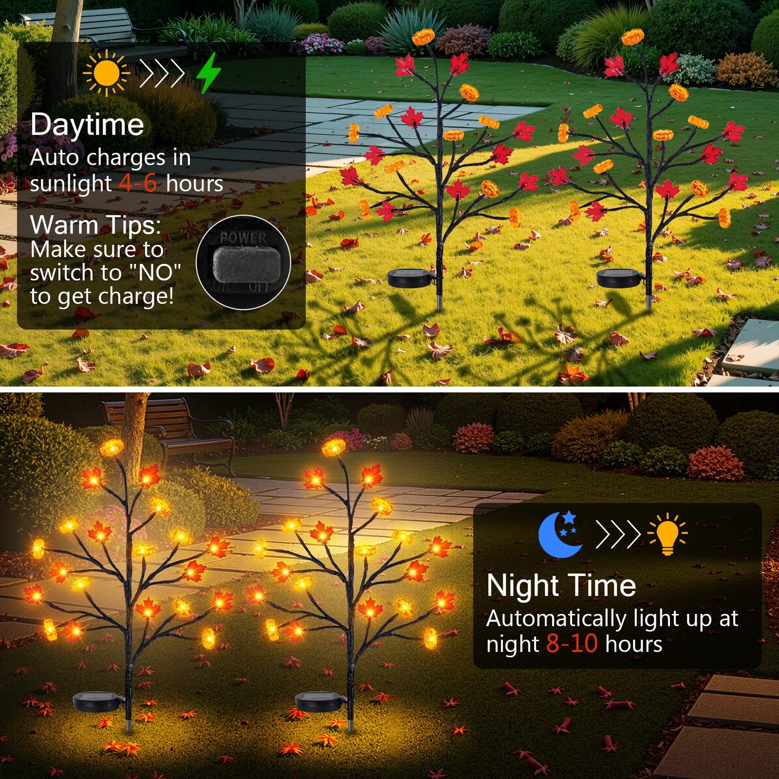 unlemoni Solar Pathway Lights, 80 LED Maple Pumpkin, 8 Modes, Waterproof, 4 Pack, Red, Model IPS386