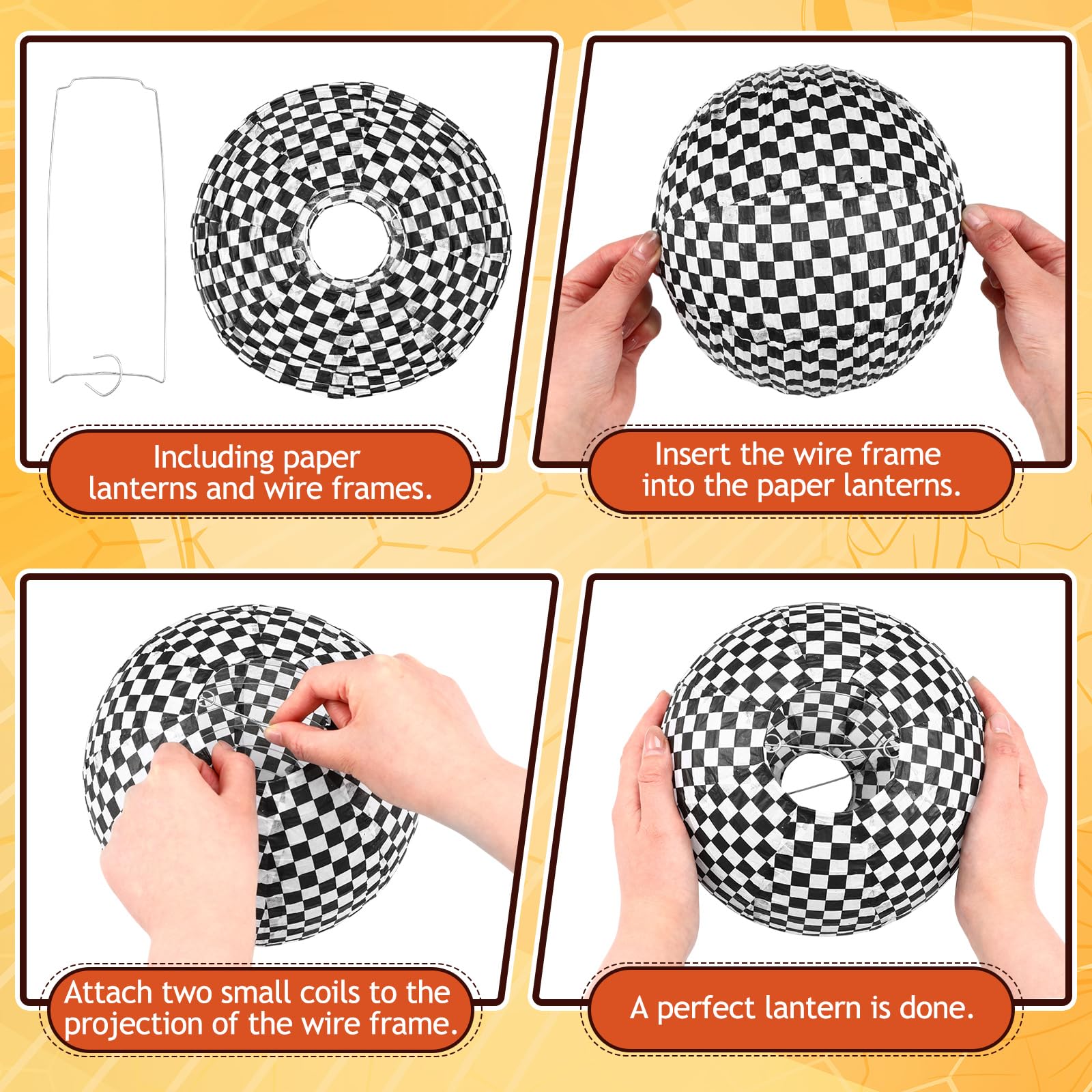 Vihose 12 Pieces Black And White Checkered Paper Lanterns Race Car Party Decorations 8 Inch Checkered Flag Hanging Round Paper L