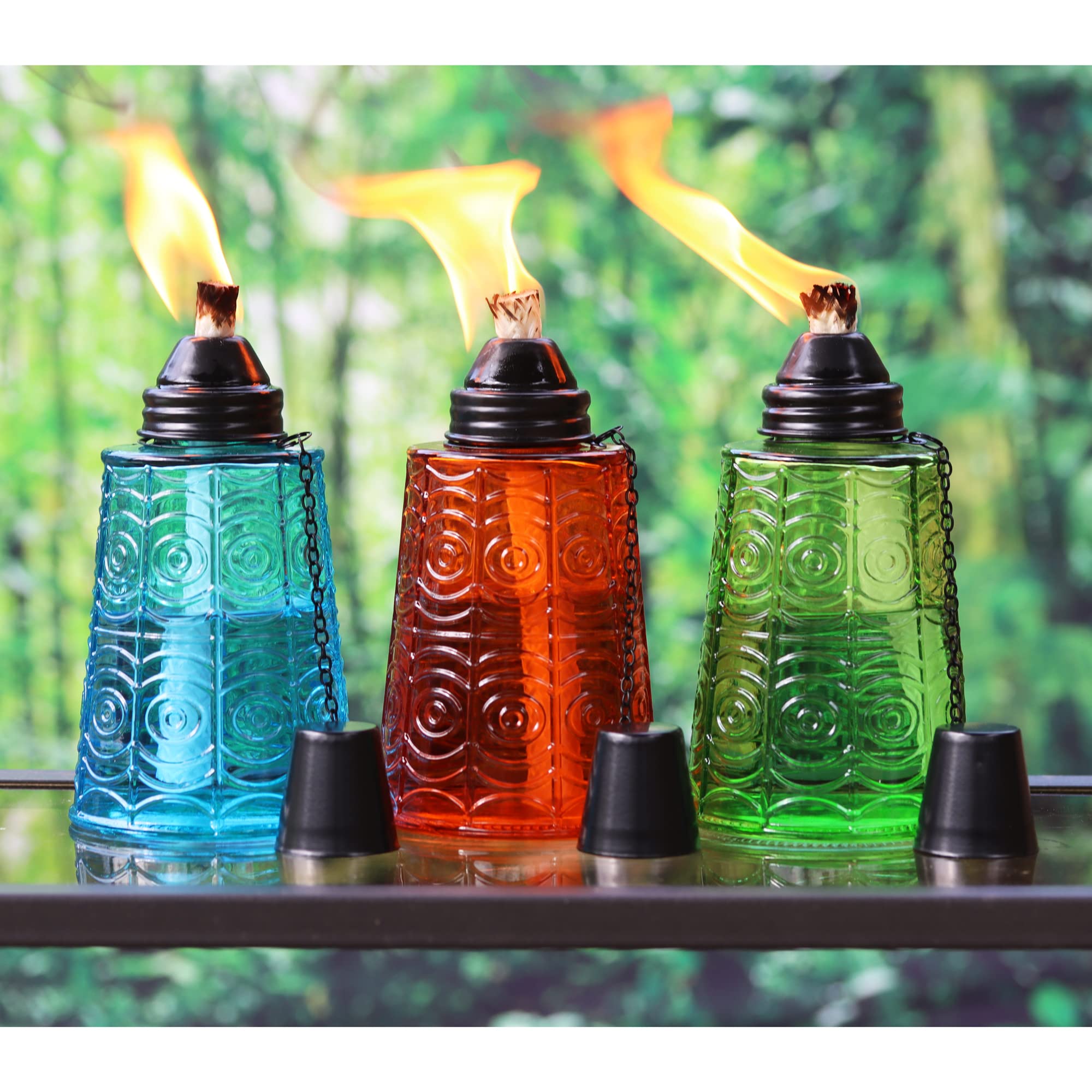 Seraphic Citronella Oil Lamp Torch Set Of 6 - Glass Table Top Candles For Patio & Garden