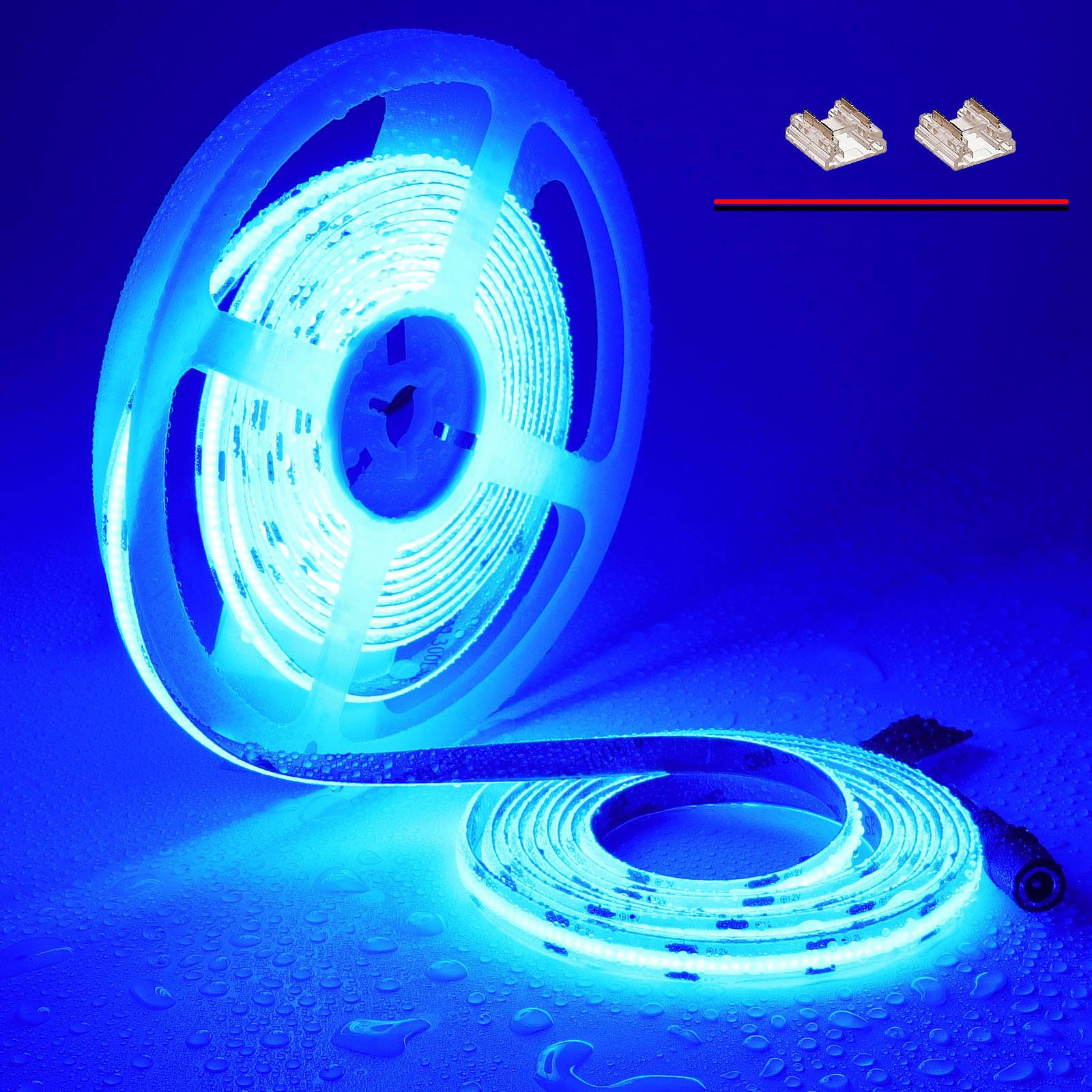 TOPAI 12V COB LED Band Light Blue Waterproof IP65 16.4ft/5M 480LEDs/M Dotless High Density Self Adhesive Cuttable Flexibl LED Tape Light for Cabinet Home DIY Lighting Projects