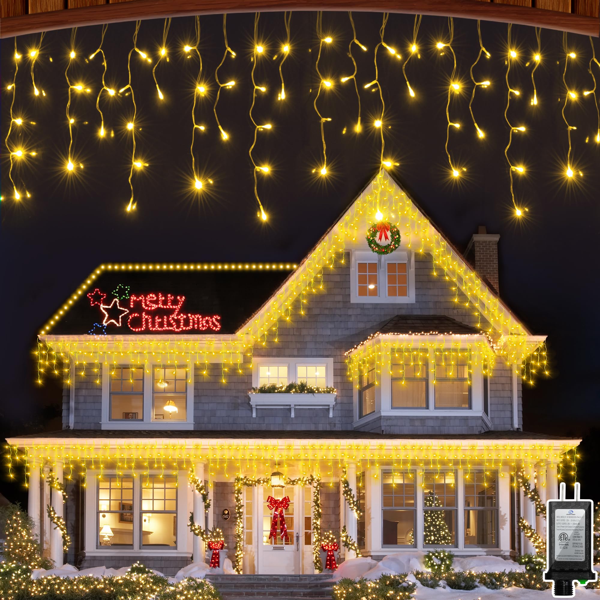 82FT LED Christmas Lights Outdoor with 176 Drops  Christmas Decorations Hanging Lights 616 LED 8 Modes  Outsite Fairy String Lights for Wedding Party Holiday Winter Wonderland Decorations Warm White