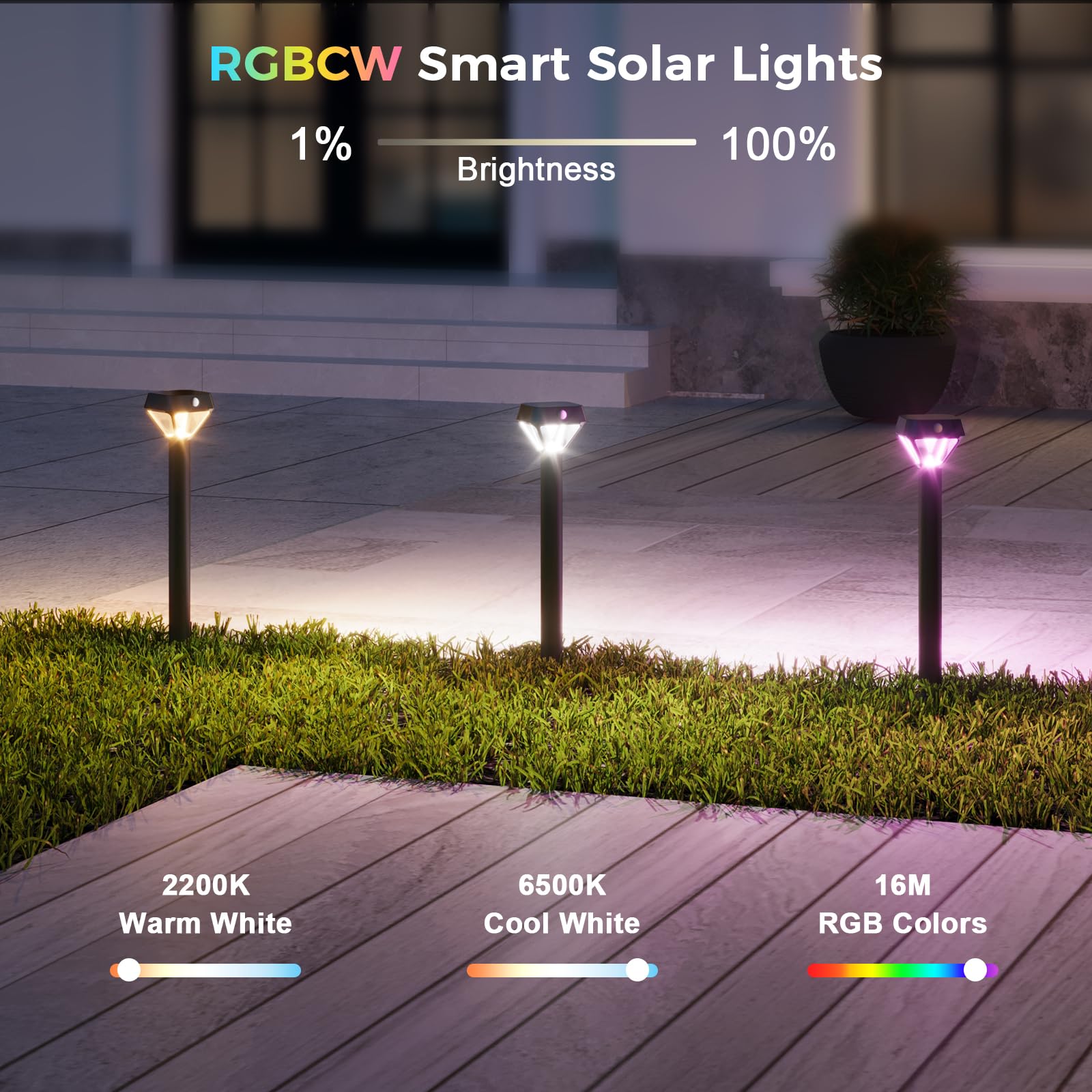 Xmcosy+ Smart Solar Lights Outdoor With Motion Sensor, 150Lm App Control Rgbcw Color Changing Solar Garden Lights For Yard Pathw