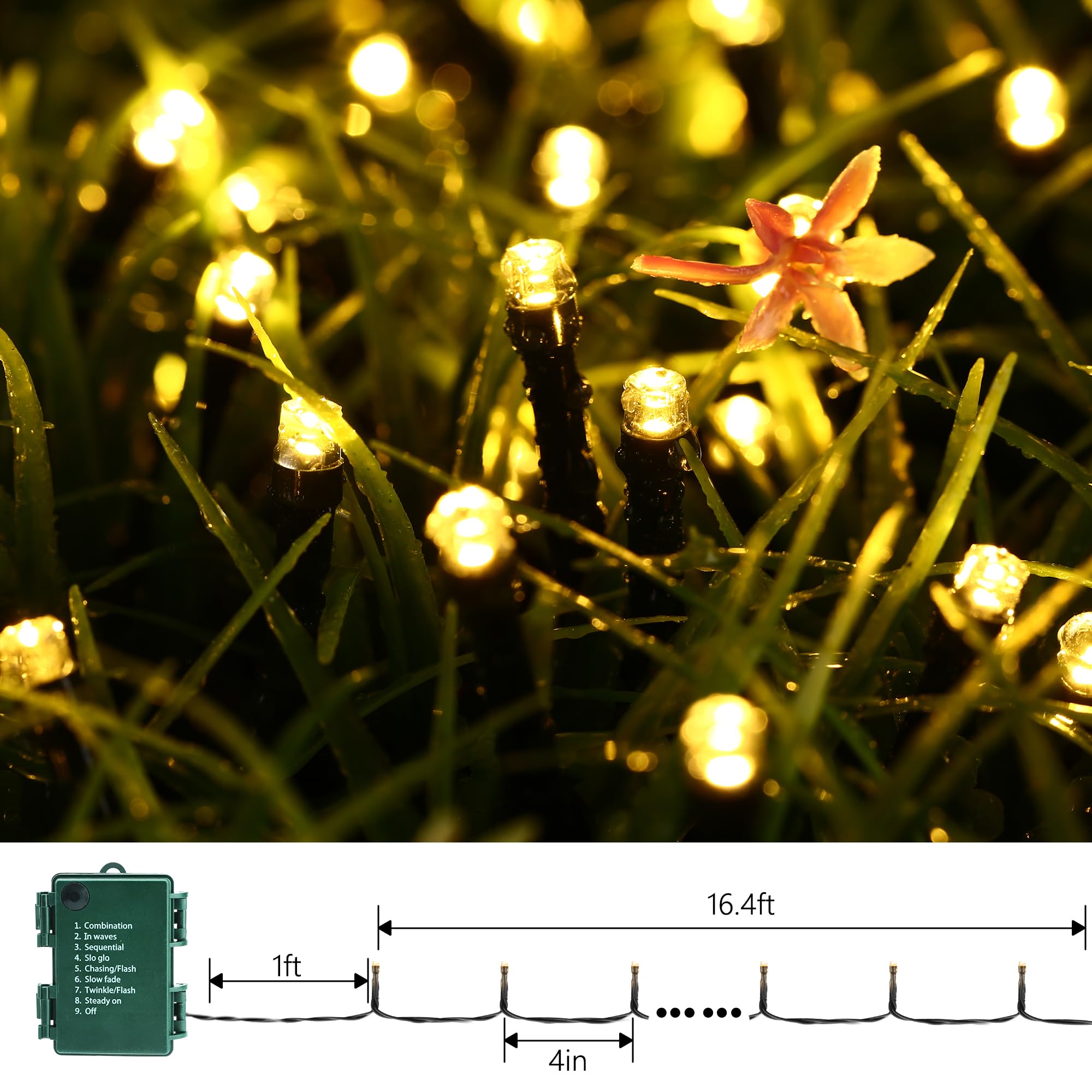Battery Operated Christmas Lights - 2 Pack Total 33Ft 100 Led Battery String Lights 8 Modes Waterproof With Timer For Home  Garden  Party  Holiday  Christmas Tree Decoration (Green Wire  Warm White)