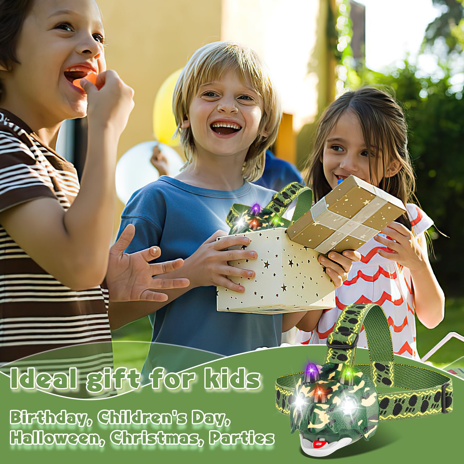 Tigtecgame Dinosaur Led Headlamp - T-Rex Flashlight For Kids, Camping Gear, Gifts