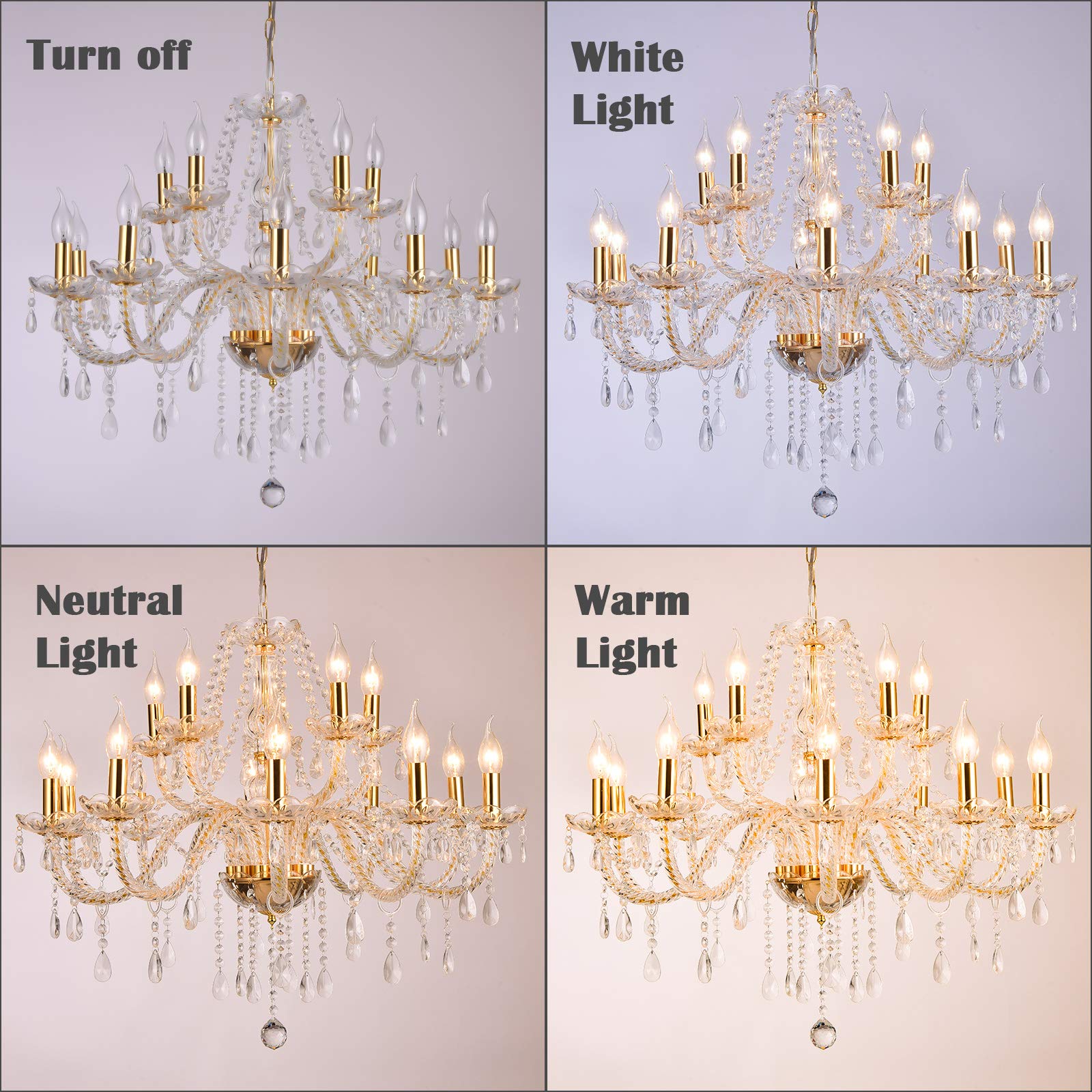 Panghuhu88 Crystal Candle Chandeliers Lighting 15 Lights Pendant Ceiling Fixture Lamp For Dining Living Room Bedroom Hallway Ent