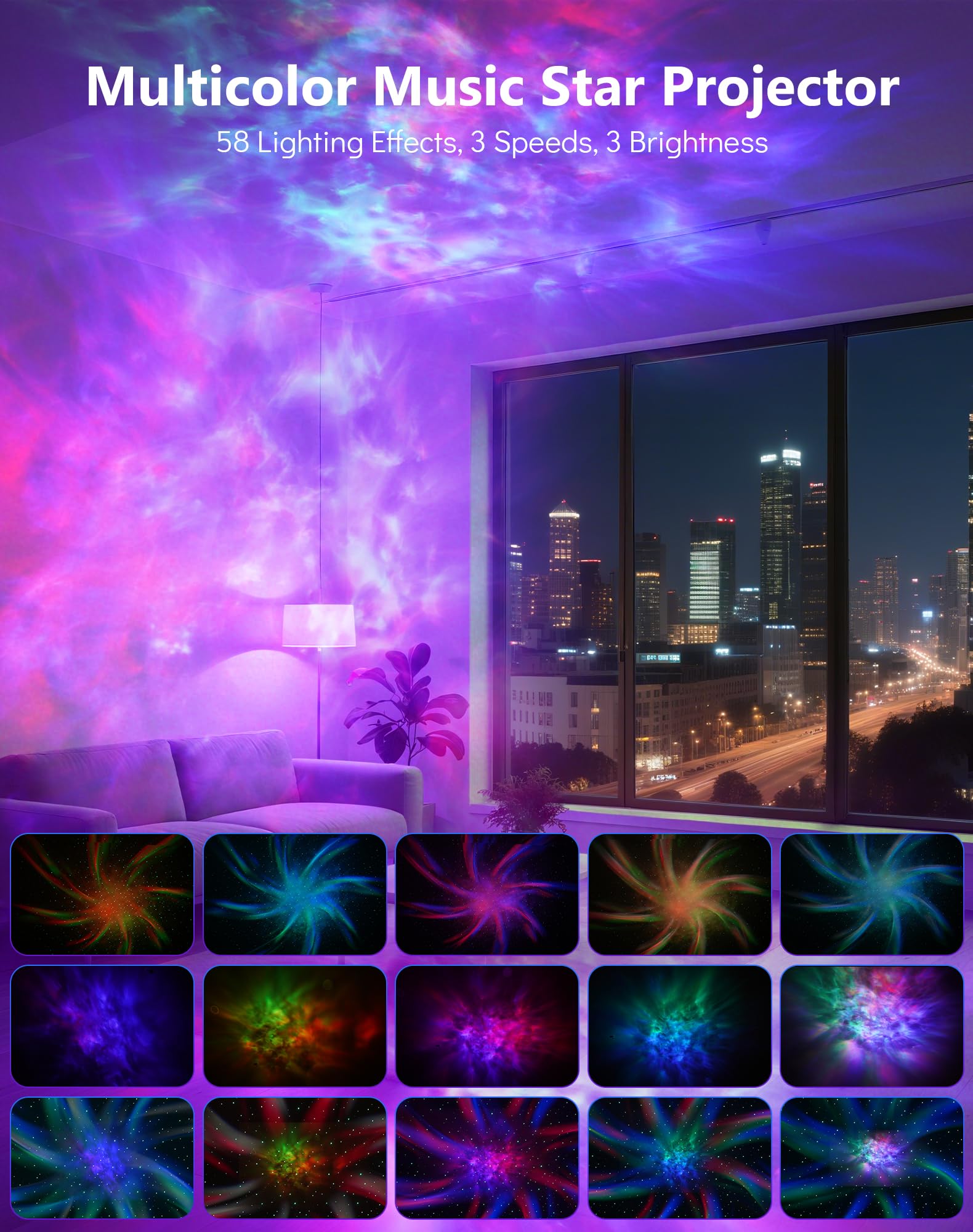Rossetta Galaxy Projector, 58 Lighting Effects Star Projector Bluetooth Speaker White Noise Night Light, Galaxy Light Projector