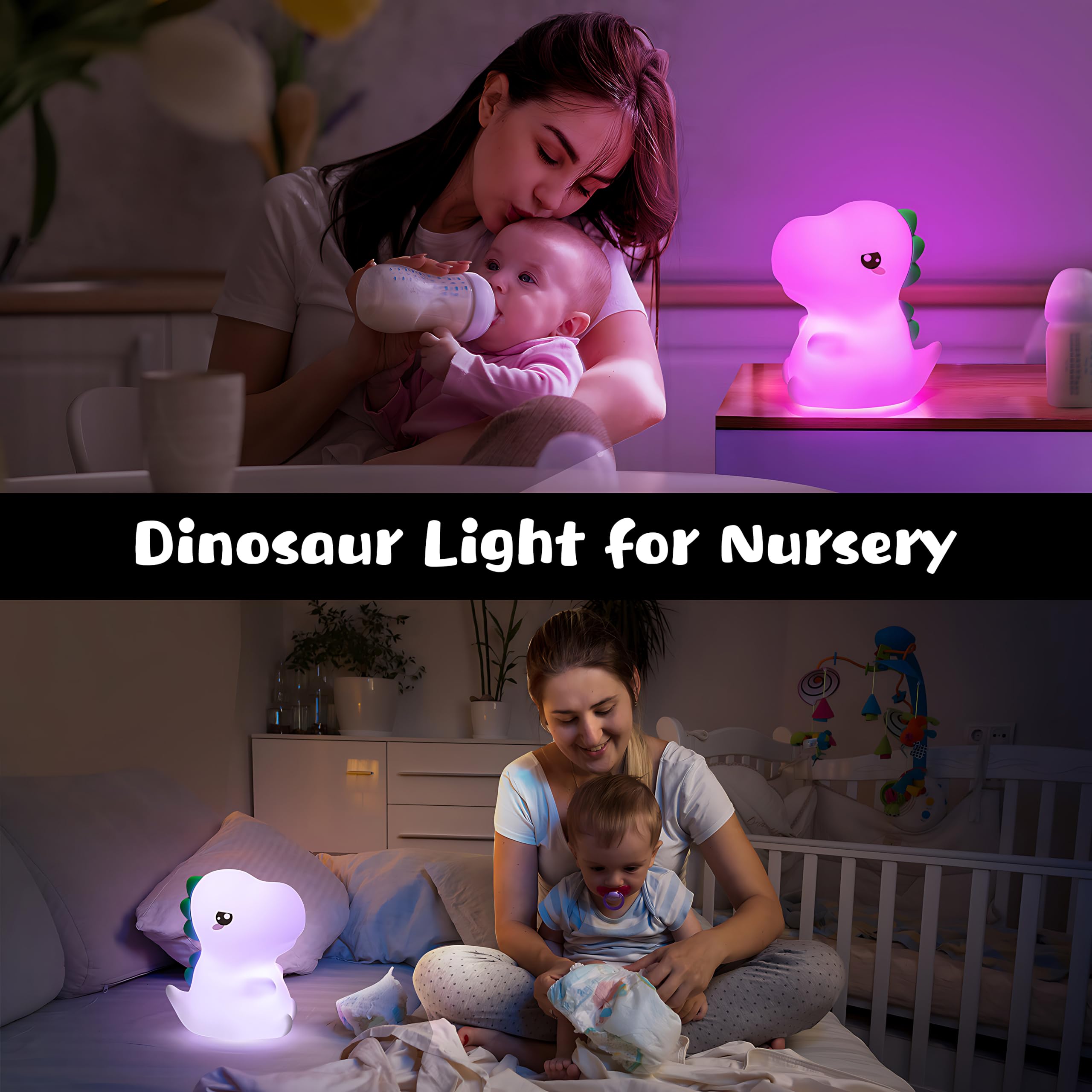 Pokanic Kids LED Night Light - Rechargeable Portable Silicone Lamp, Multi Color Dinosaur Decor for Bedroom and Living Room