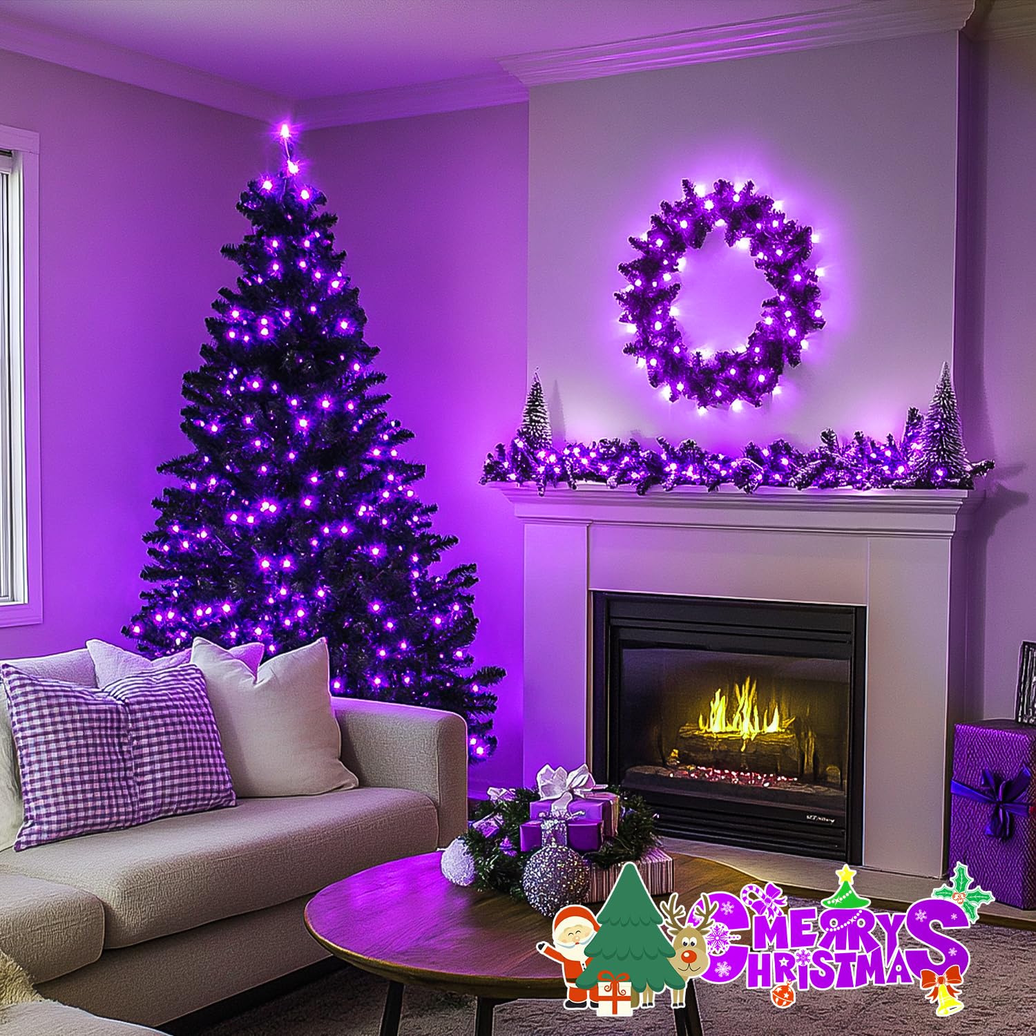 JMEXSUSS Christmas String Lights, 250 LED, 91.5ft, Purple, Waterproof, 8 Lighting Modes, Connectable for Outdoor Decorations