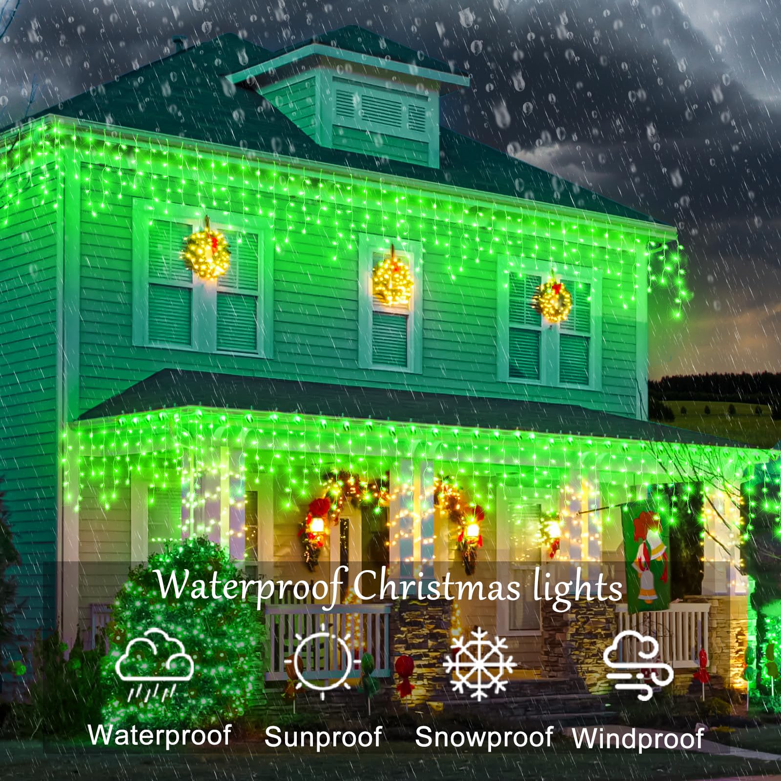 33Ft Green Christmas Lights Outdoor, 400 Led Icicle Lights For Outside, Plug In Twinkle Lights Indoor With 8 Modes Timer Connect
