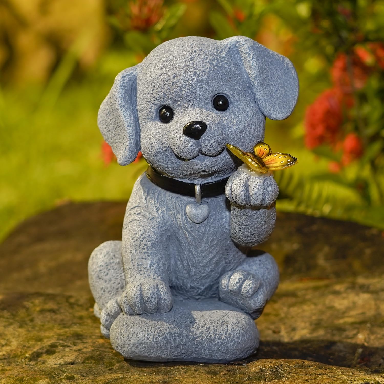 Cyhiyolies Solar Dog Statue Garden Decor With Butterfly Light - Waterproof Outdoor Yard Art For Patio, Lawn, Balcony For Mothers