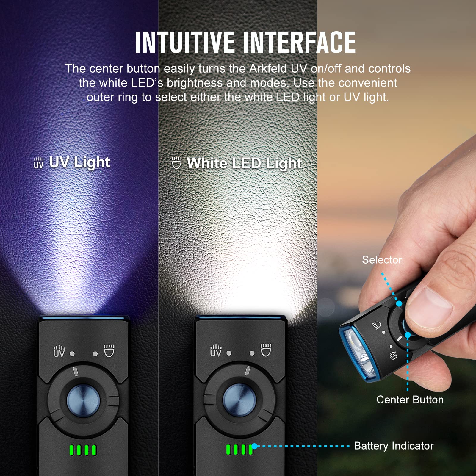 Olight Arkfeld Uv Rechargeable Edc Flashlight, 1000 Lumens White Led And 365Nm Blacklight Combo For Outdoors, Emergency, Working