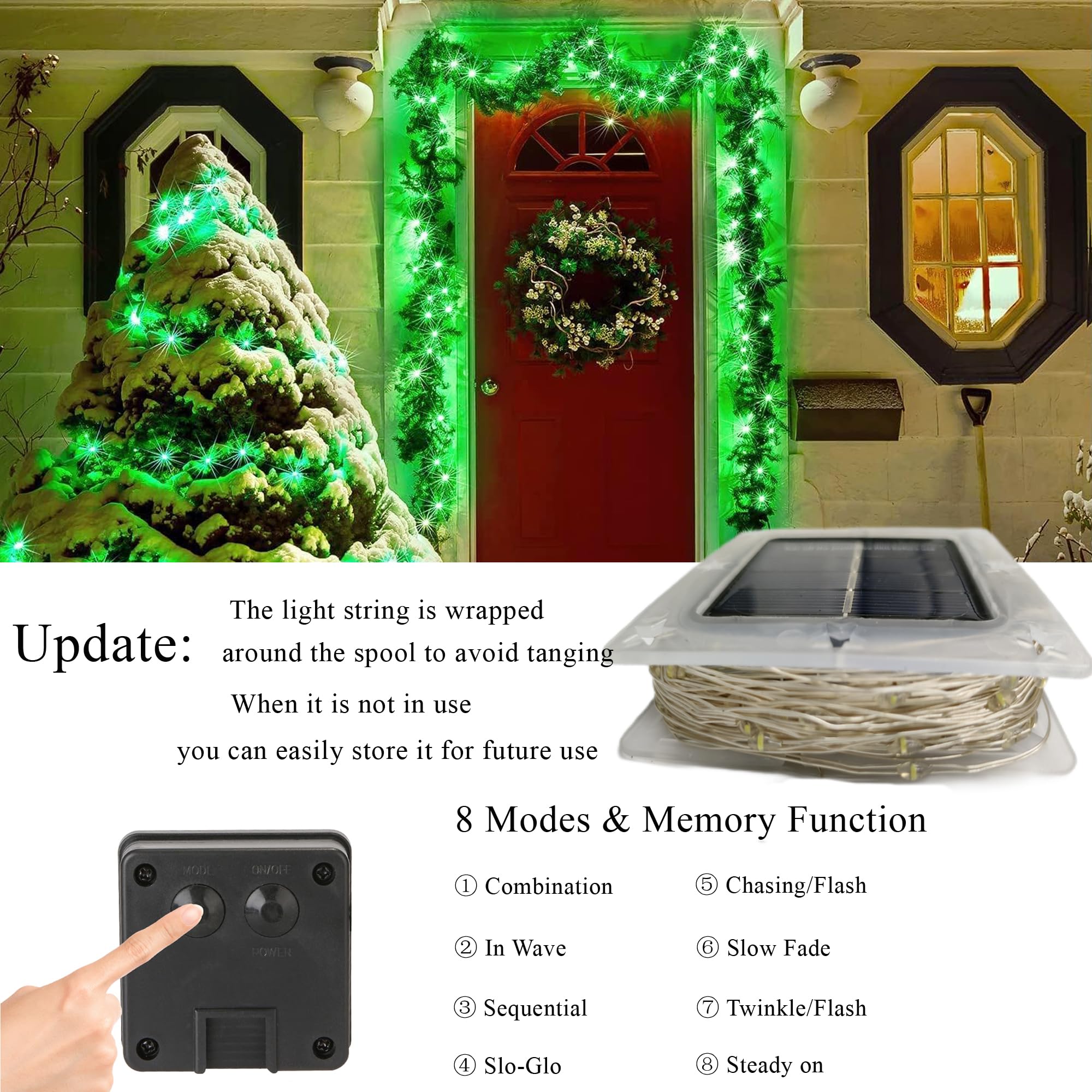 Joomer Solar Christmas Lights Outdoor, 2Pack Total 80Ft 240Led 8 Modes Solar Fairy Lights, Waterproof String Lights For Christmas Decoration (Green)