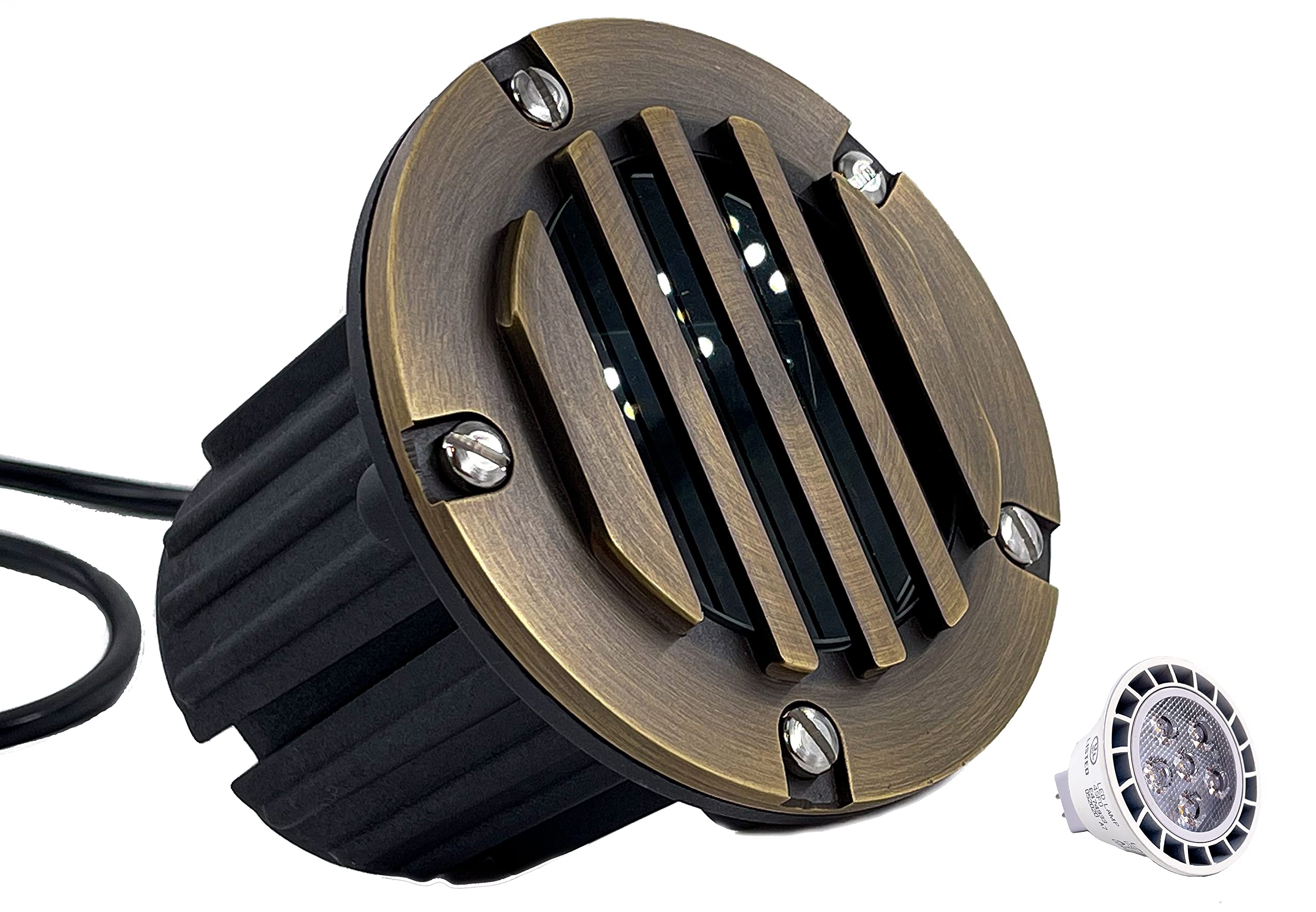 LED Spot Lights Outdoor Landscape Lighting Well Lights 112 - Solid Brass In Ground Light with 7W LED Bulb Security Landscape Lights for Bright Long Lasting Home Garden Patio Pool Area Deck Lighting