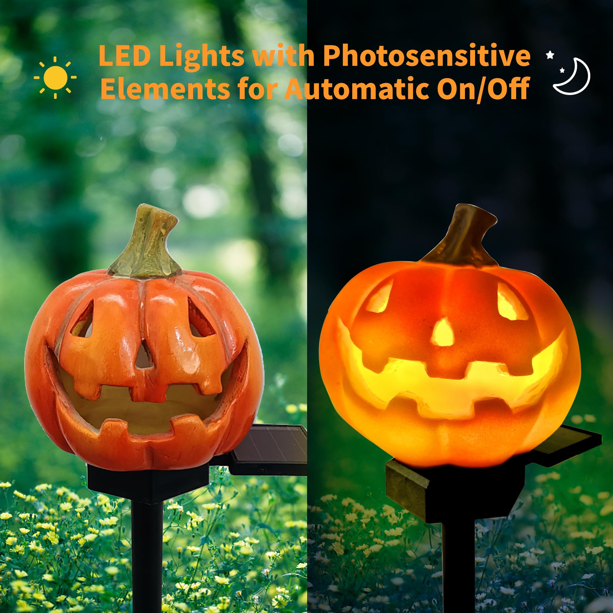 Qh & Garden Pumpkin Solar Light - Led Waterproof Pumpkin Light For Garden, Balcony, Yard, Lawn, Pathway, Walkway - Garden Solar Powered Outdoor Decor,Stunning Halloween Decorations