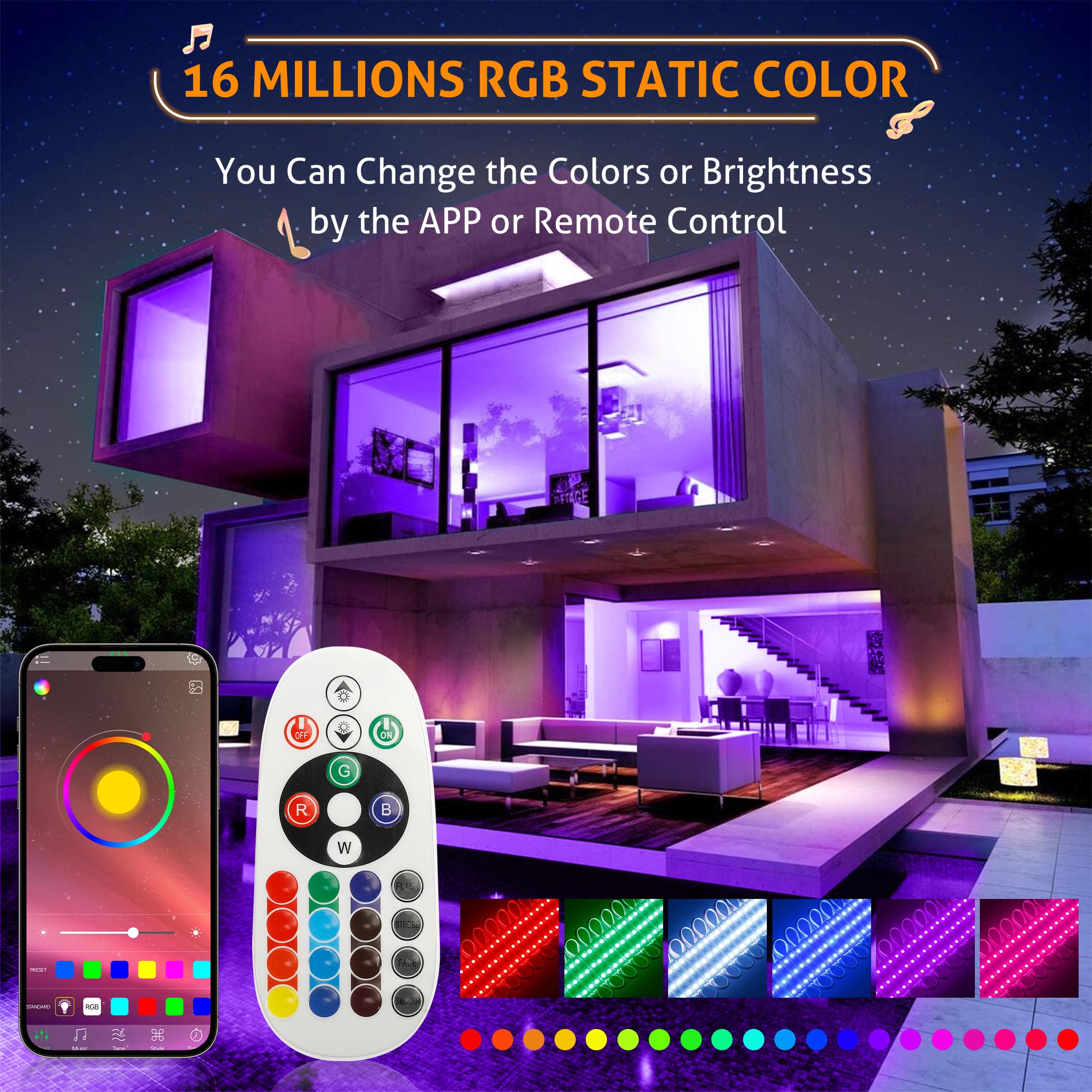 WICHEMI LED Strip Lights - 200ft, 400PCS, RGB, Waterproof, Bluetooth APP Control, Model BI00513WCM5 for Business Signage Decor