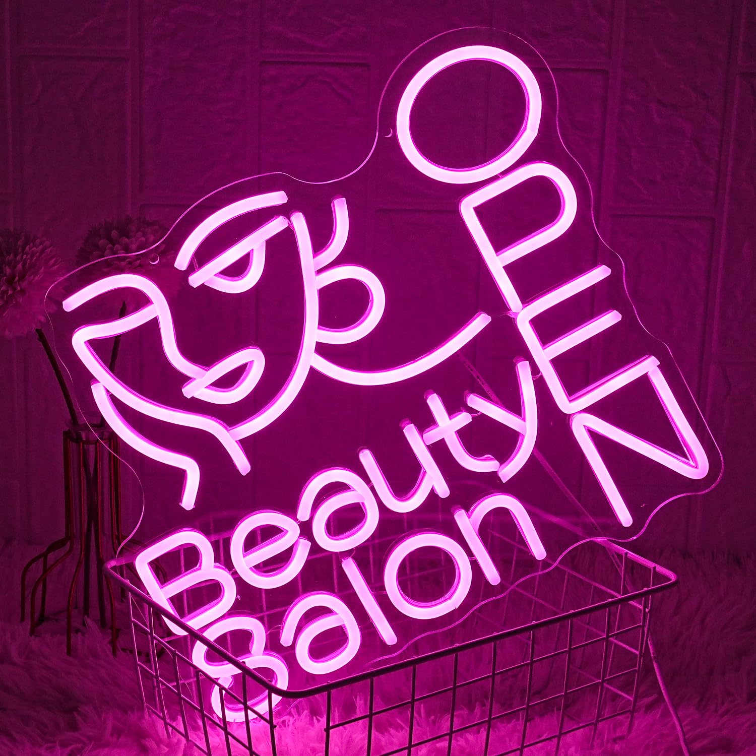 LMSIGNLY Beauty Salon Neon Sign - Pink Acrylic Open Light for Hairdressing, Nails Studio, Barber Shop, Dressing Room Decor