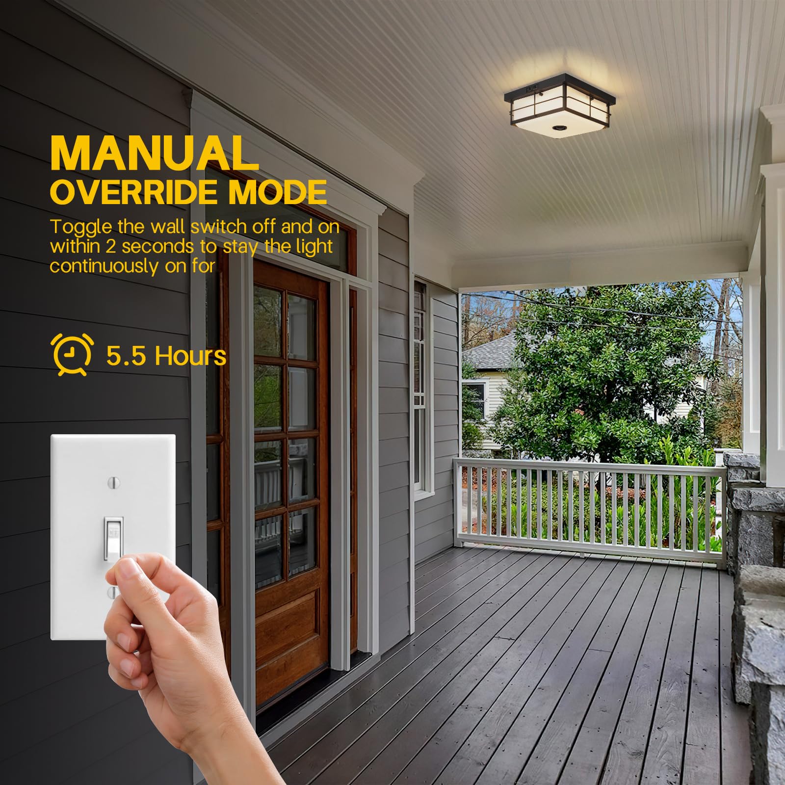 Clarsyne Upgraded Square Outdoor Led Ceiling Light Fixture, Modern Flush Mount With Motion Sensor, Dusk To Dawn, 24W 5Cct Built-