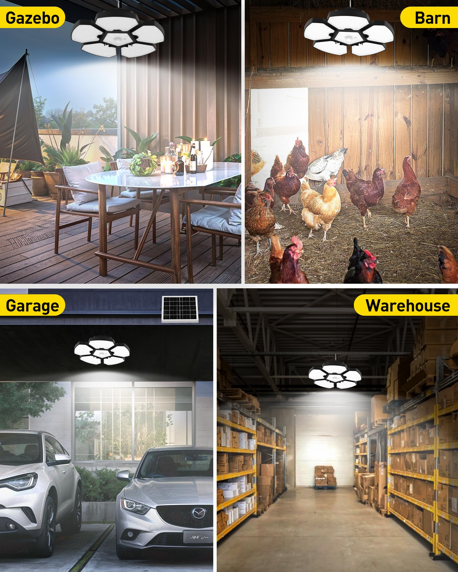 T-SUN Solar Shed Lights 5 Heads Motion Sensor Pendant Lamp 1-Pack Cool White Model TS-G2306-60-SM-1P Waterproof Remote Control