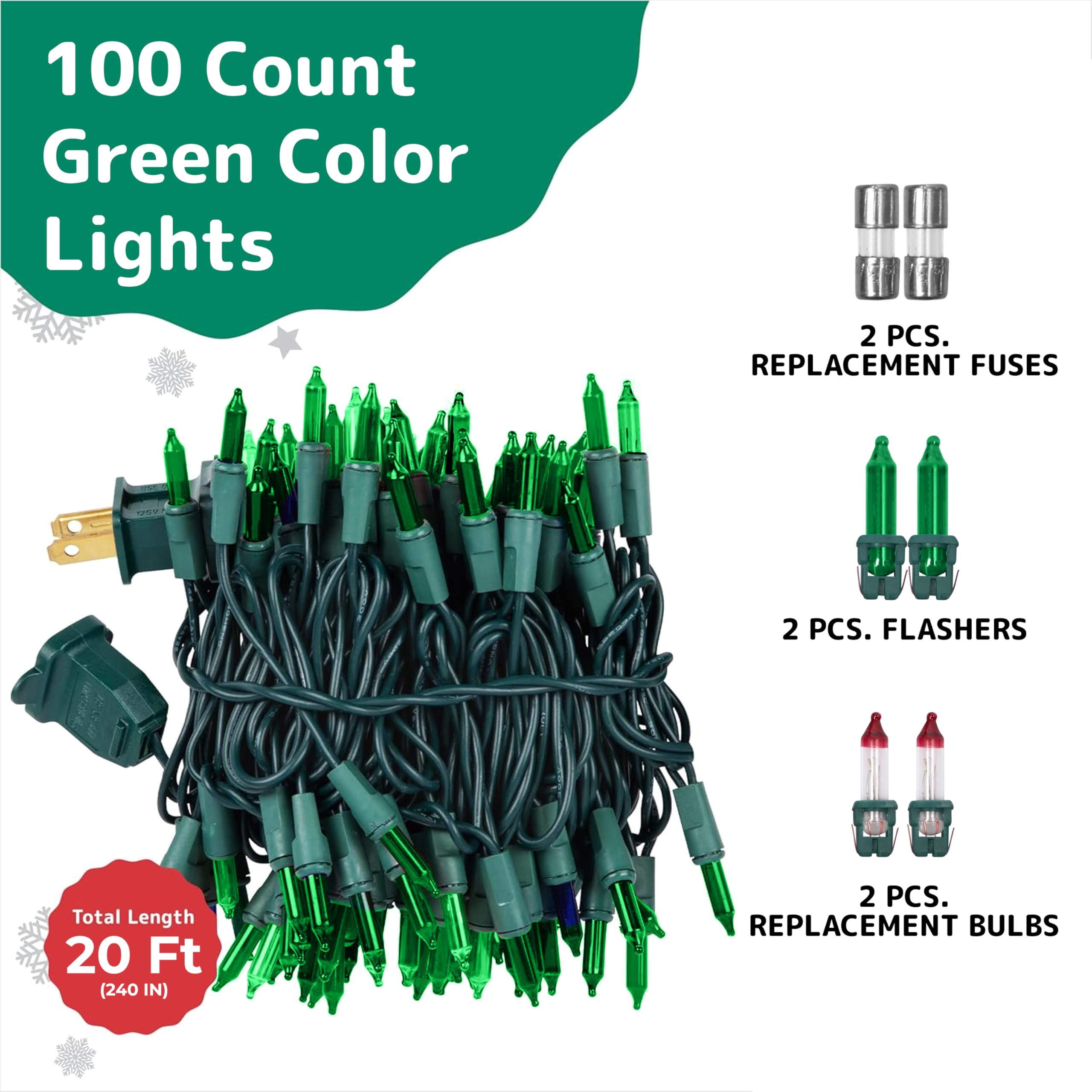 Prextex 100 Count Green Mardi Gras Lights With Green Wire - 20 Ft Warm Green Twinkle Lights For Indoor Or Outdoor Use - Holiday