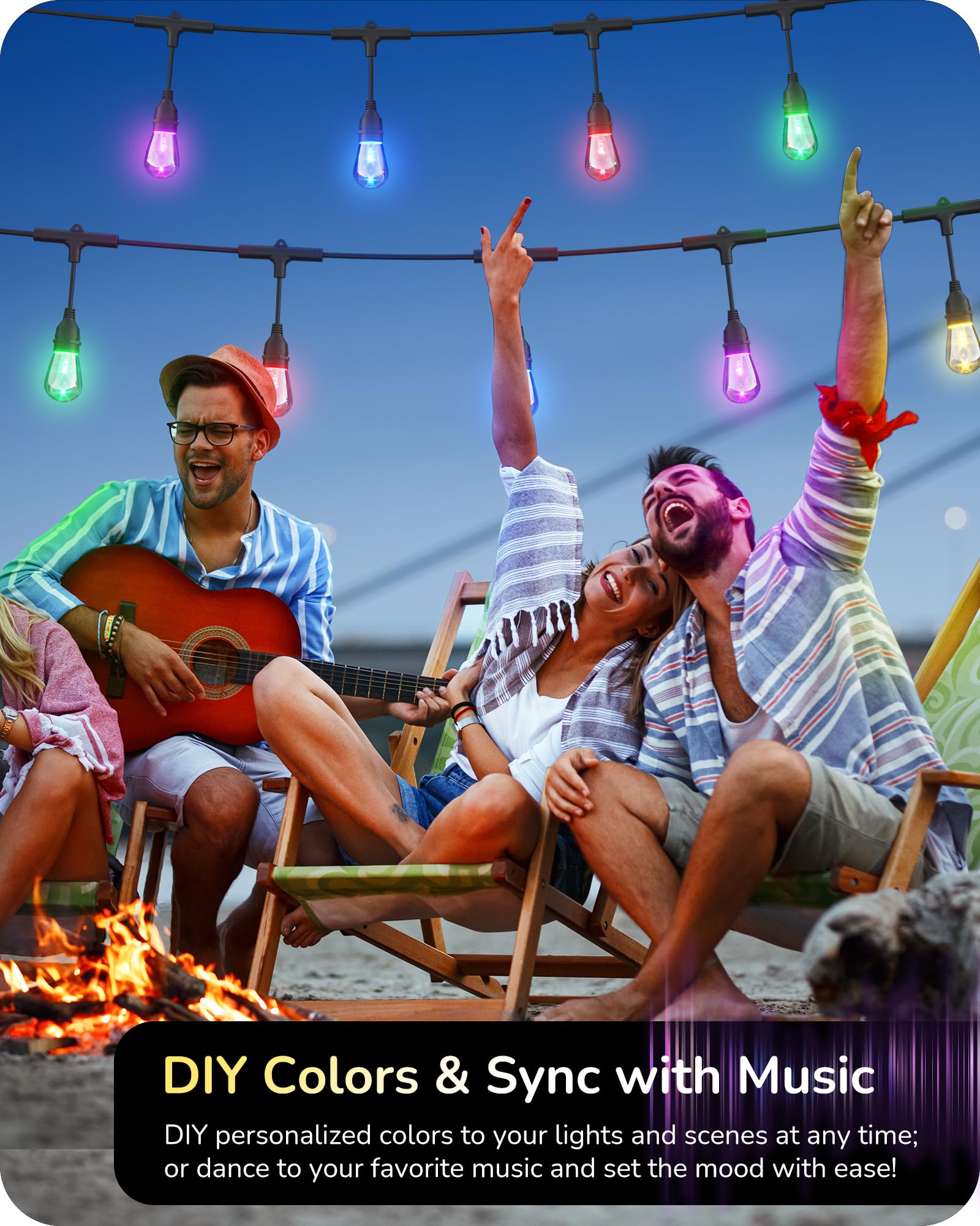 EDISHINE Smart Outdoor String Lights, 48ft Color Changing, 18 RGBW LED Bulbs, Waterproof, WiFi, Compatible with Alexa, Multi-colored S14 Bulbs