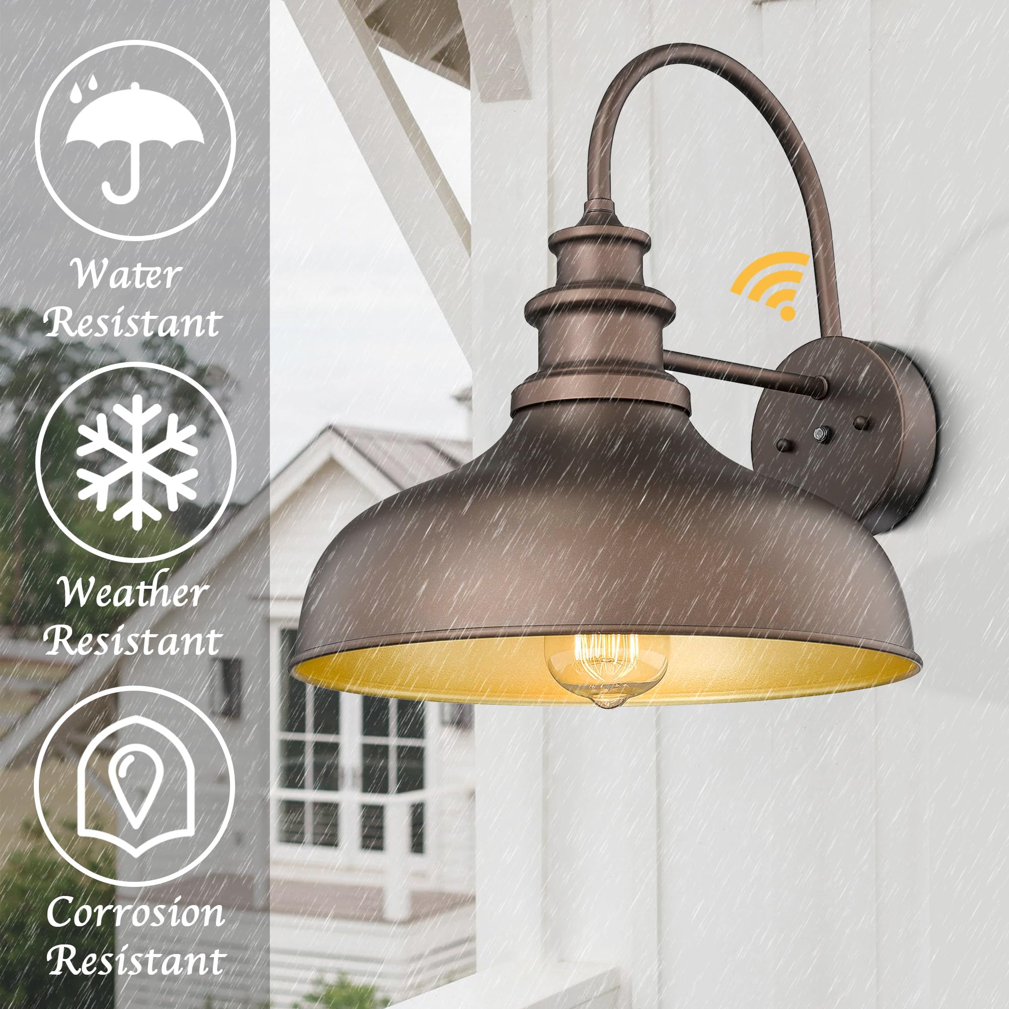 Bestshared Gooseneck Barn Light - Dusk to Dawn Sensor, Metal, Orb Gold, 2 Pack, Model BSDDV260-NE