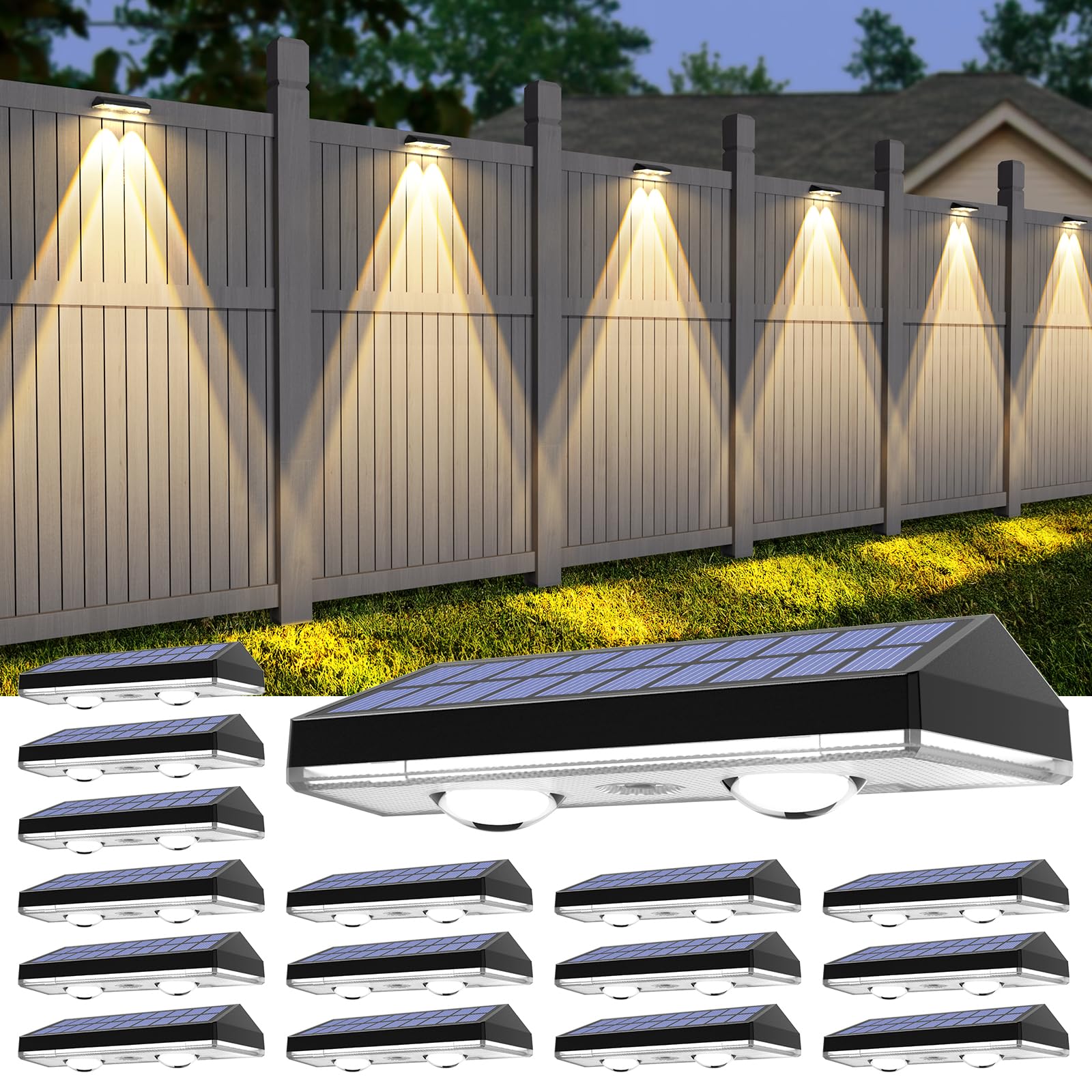 UGDLUCK Solar Fence Lights,RGB & Warm White & 6 Colors Bright Lens LED Dusk to Dawn Deck Light Outdoor Waterproof, Solar Outdoor
