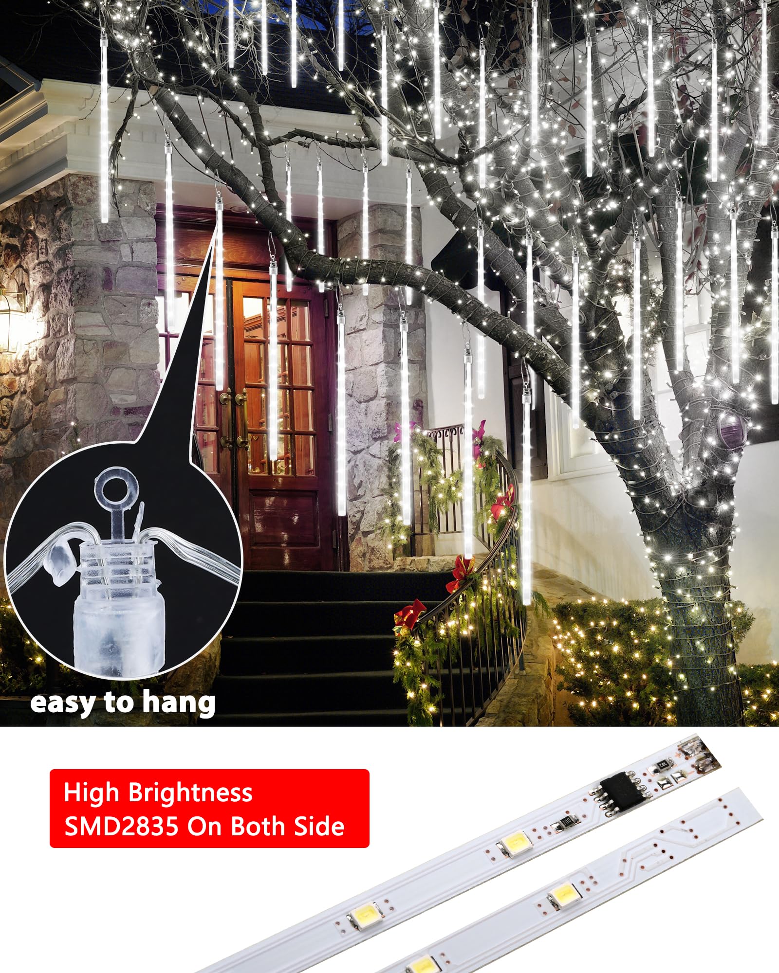 Ibaycon 20 Tubes 480 Led Meteor Shower Rain Lights, 11.8 Inches Cascading Icicle Lights Waterproof Outdoor, Connectable Falling