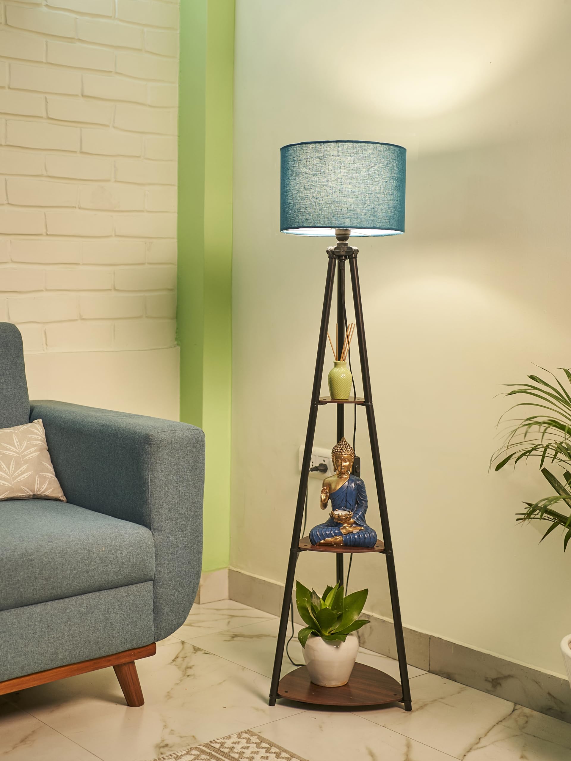Crosscut Furniture Metal Floor Lamp with 3 shelves (Royal Blue)