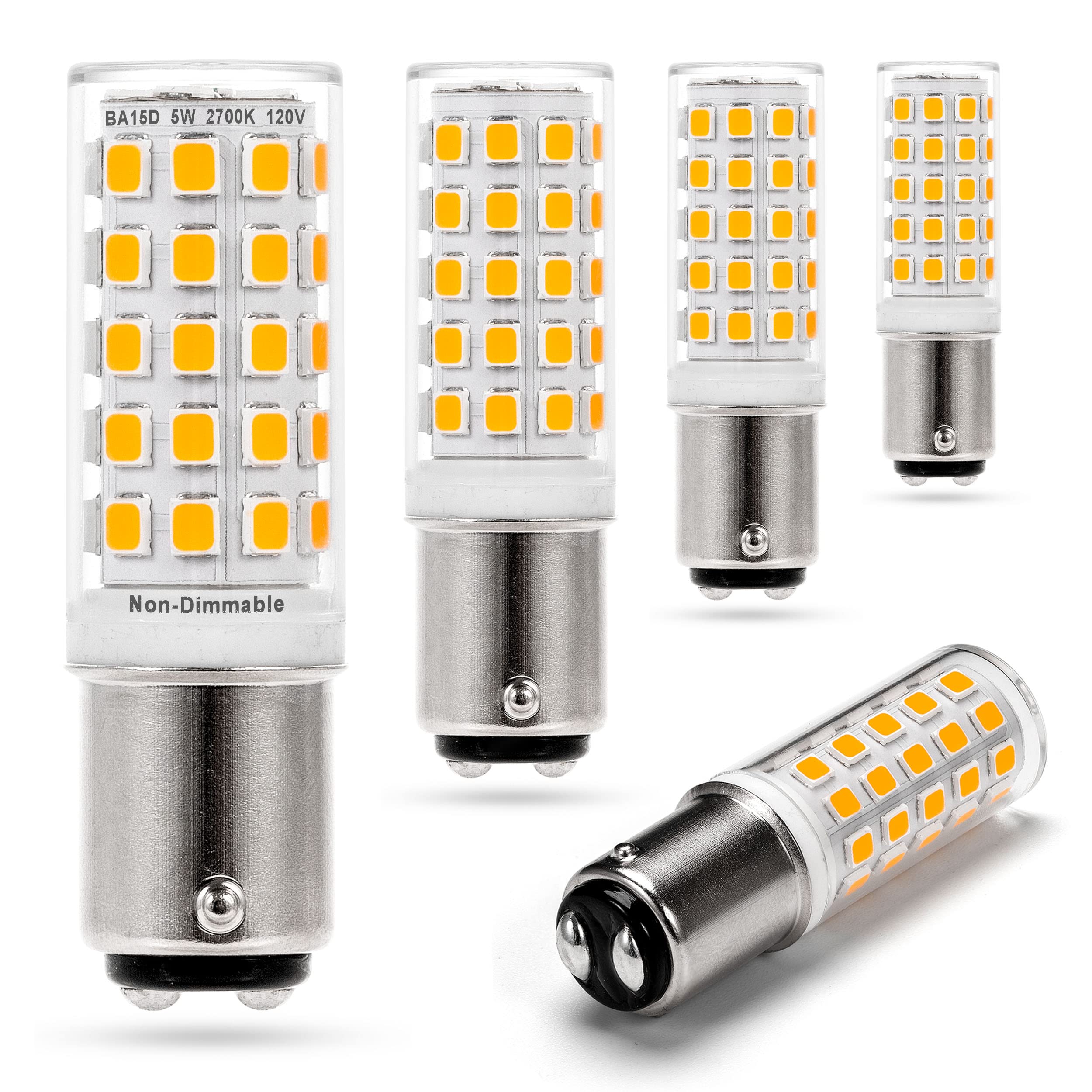 Ziomitus BA15D LED Light Bulbs, 5W Replacement for 50W-75W, 2700K Soft Warm White, 5 Count Pack