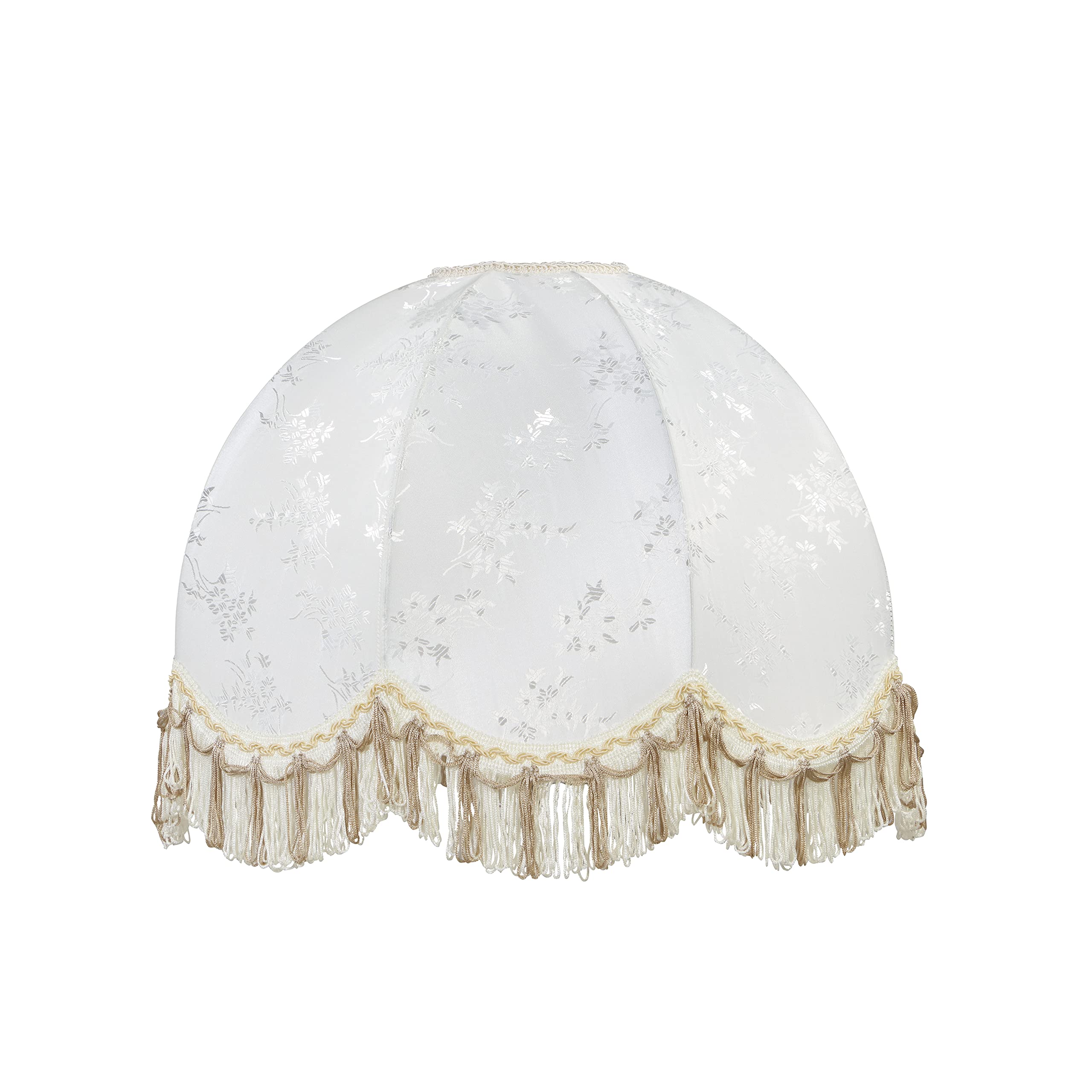 Aspen Creative 34524, Handsewn Scallop Dome Beige Spider Shade, Jacquard Textured Fabric with Fringe, 4&quot; Top x 16&quot; Bottom x 12&quot; Slant