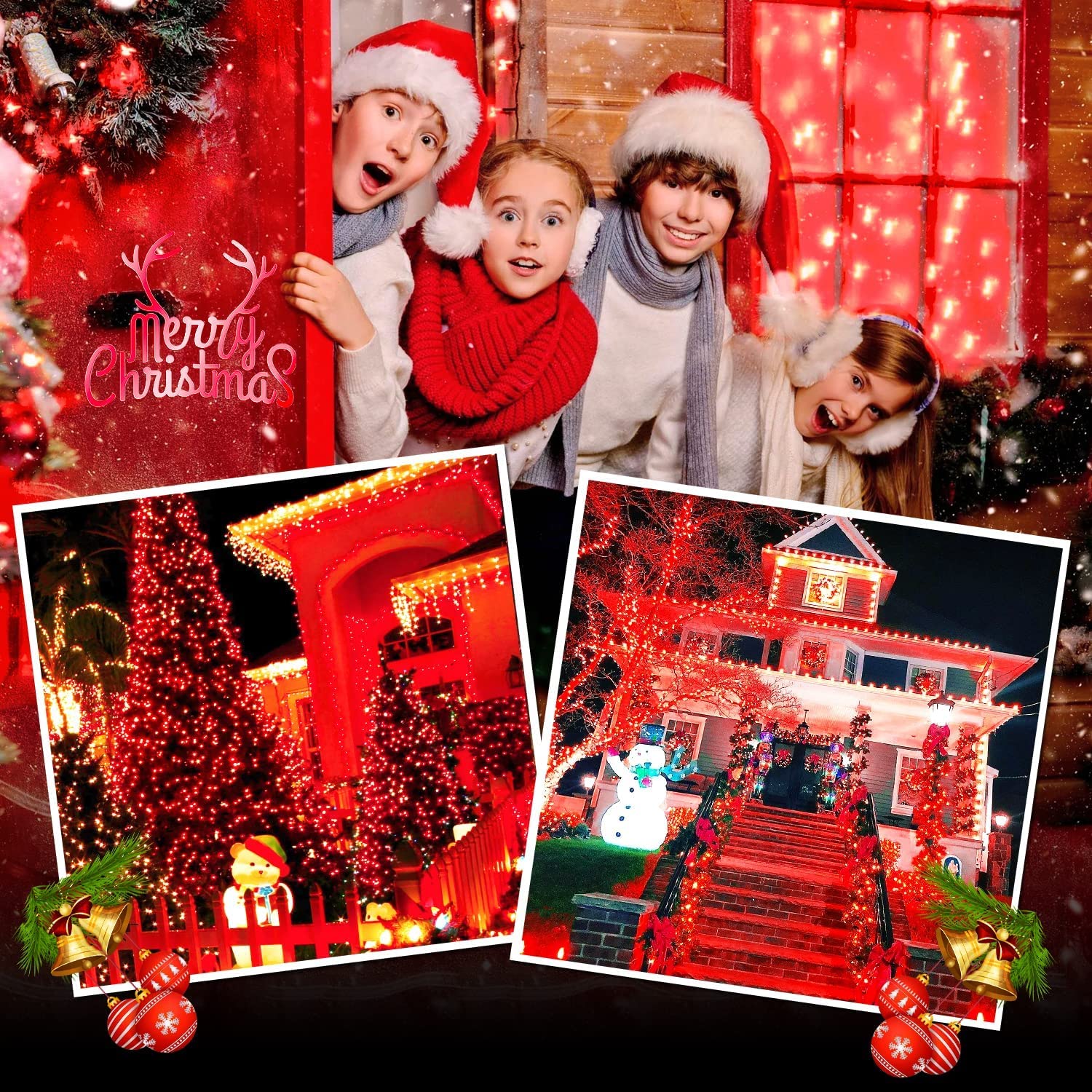 Fullbell Christmas Decorations Red Room Decor Red Lights Red Fairy Lights Red Flower String Lights 100 Led Memorable Extendable Red String Lights Red Led Lights (Red)