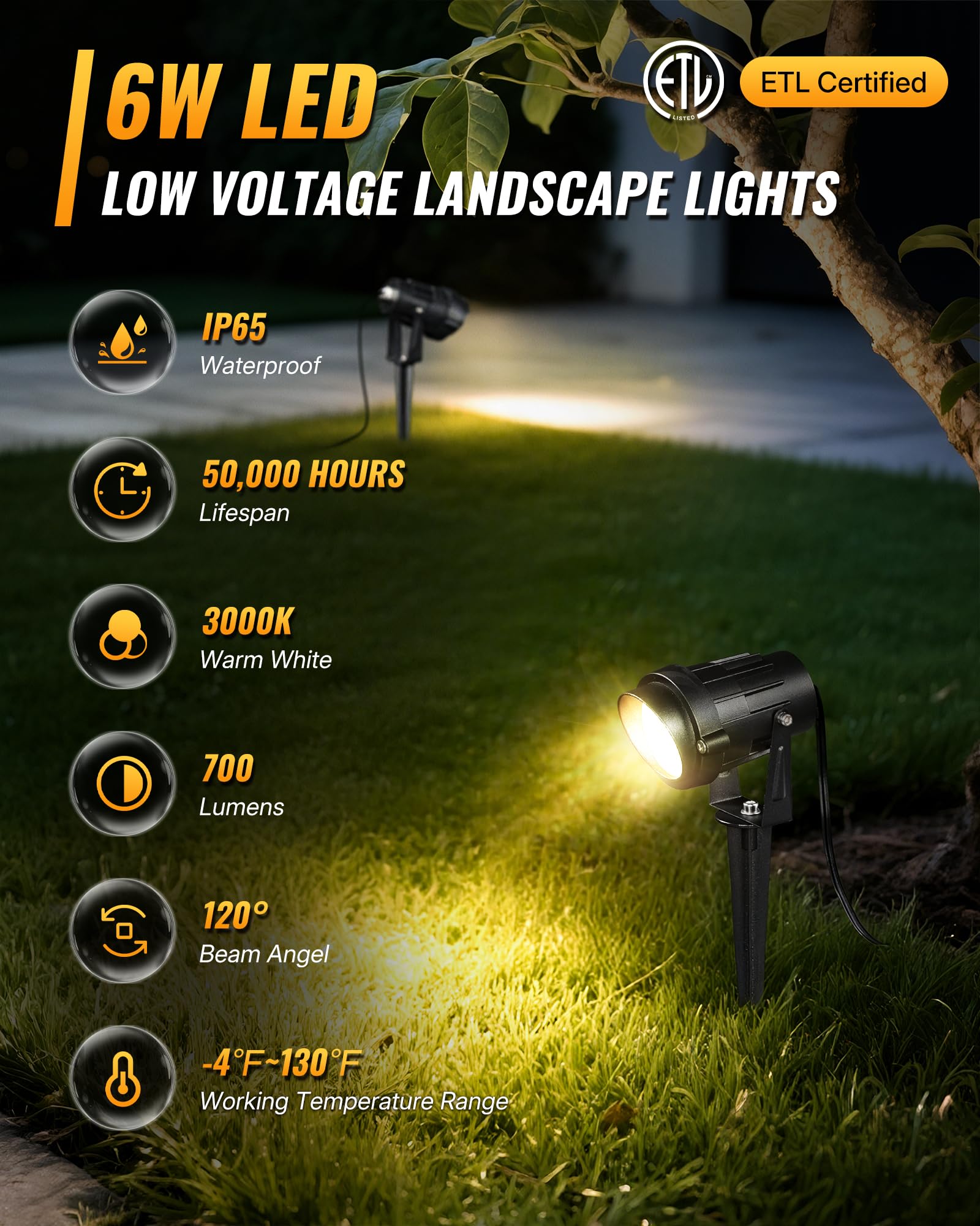 Wilawels 6W 700Lm Low Voltage Landscape Lighting  12V Ac/Dc 3000K Warm White Led Low Voltage Landscape Lights  Ip65 Waterproof Outdoor Spotlights With Connectors For Garden Tree Yard 12Pack W01Slp1206