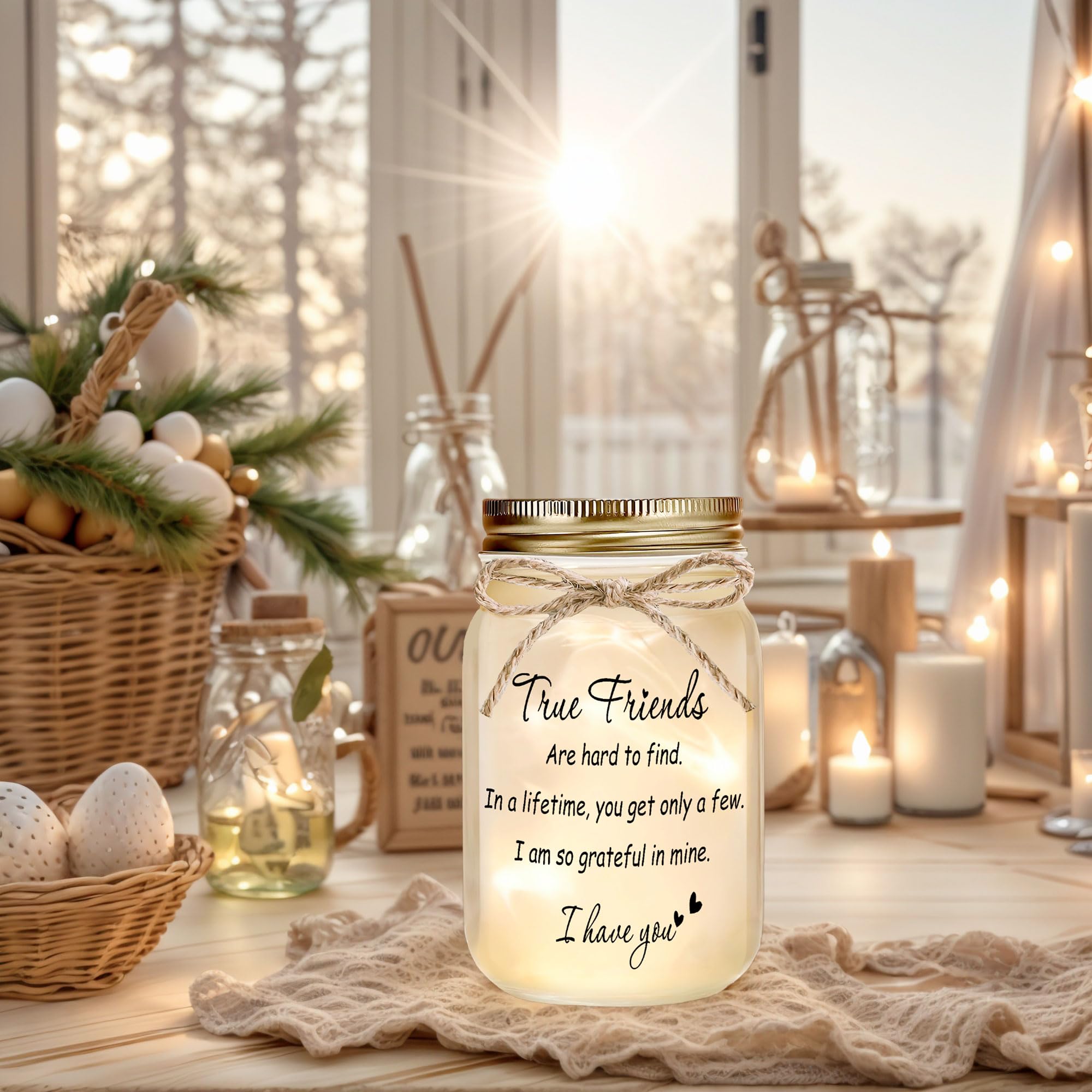 Rxyjlhjx Mason Jar Night Light - Best Friend Gift, Glass, 5.2"H x 2.7"W, Christmas Decor, Model MSG05, Color: Friend