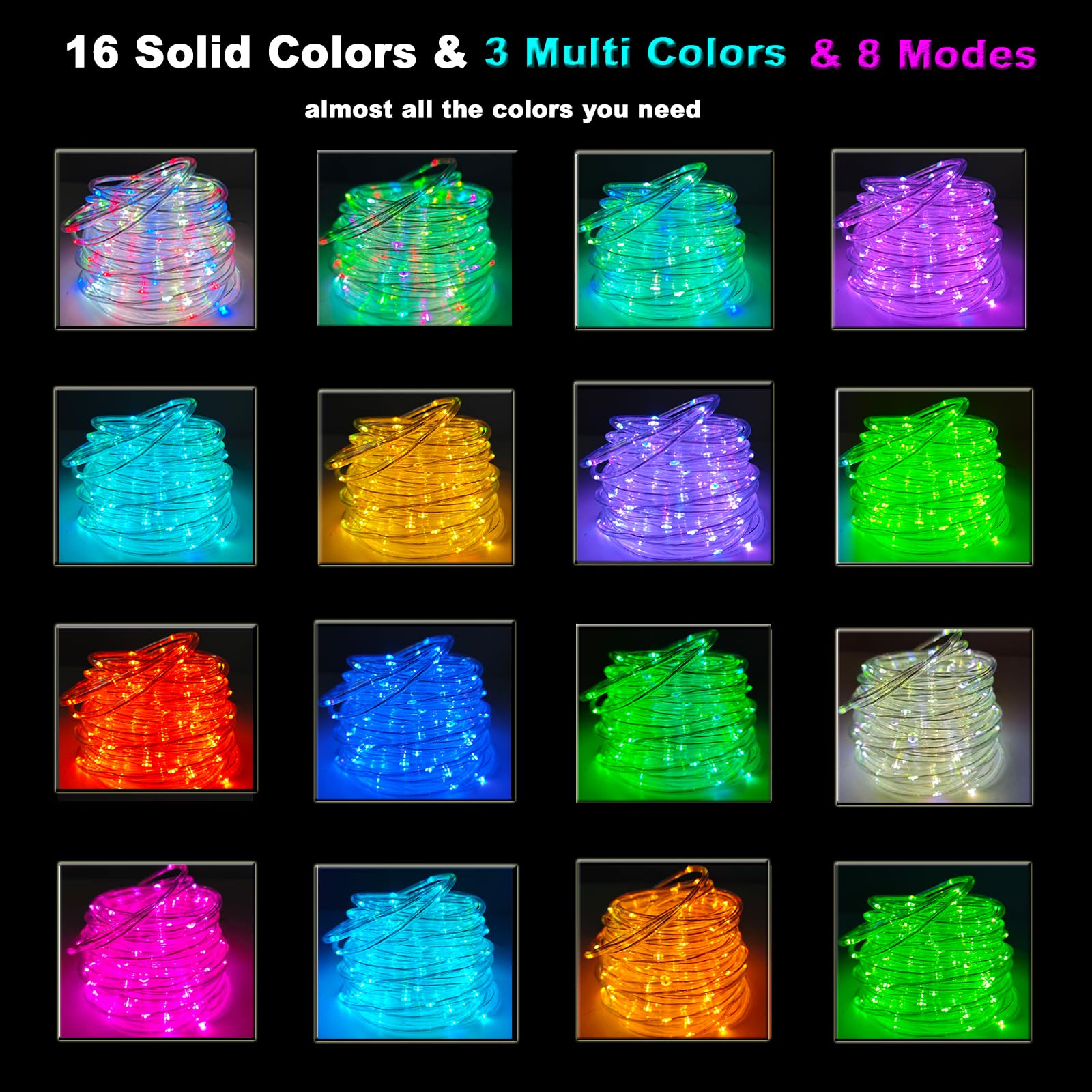 Vigdur 66Ft Solar Rope Lights Outdoor - 200 Leds 18 Color Changing Fairy Lights Outdoor Waterproof With Remote & Timer & 8 Lighting Modes, Indoor Outdoor Lights For Xmas Garden Fence Tree Party