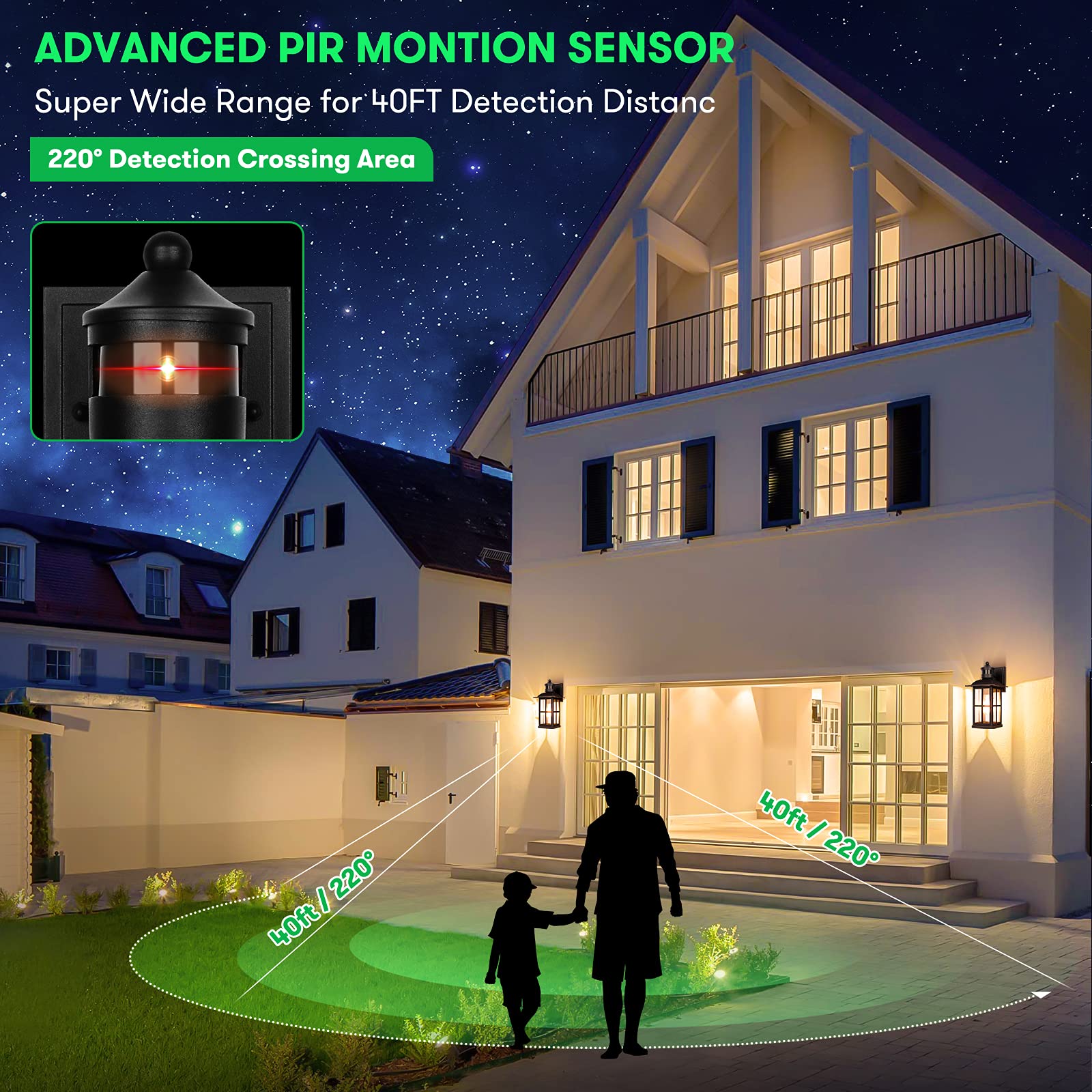 VerRon Motion Sensor Wall Lights, 2 Pack, LED, Dusk to Dawn, Waterproof, 100% Aluminum, Black