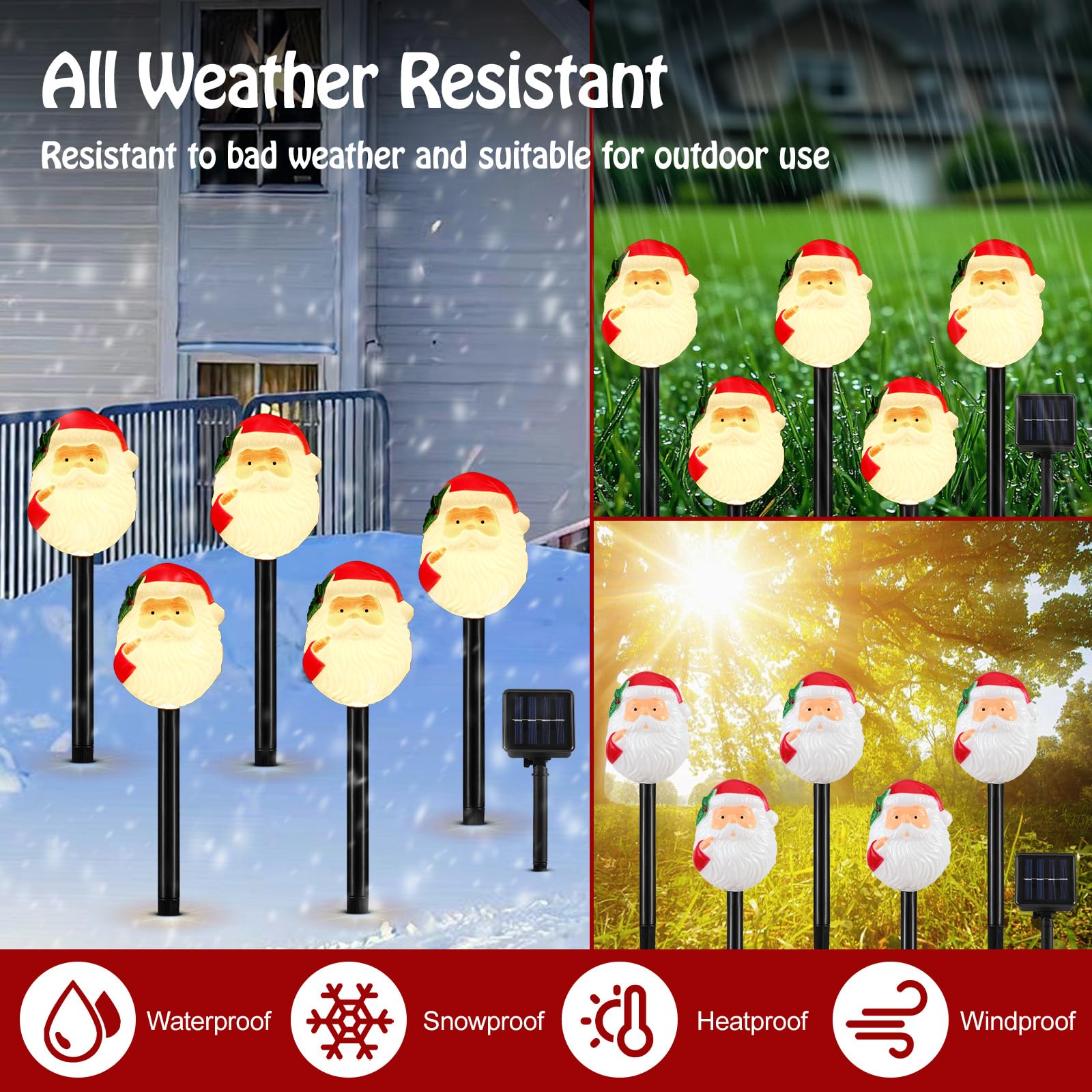 Lewondr Solar Christmas Pathway Lights, 5 Pack, Warm Light, Waterproof Santa Claus Decorations, Model HD250150