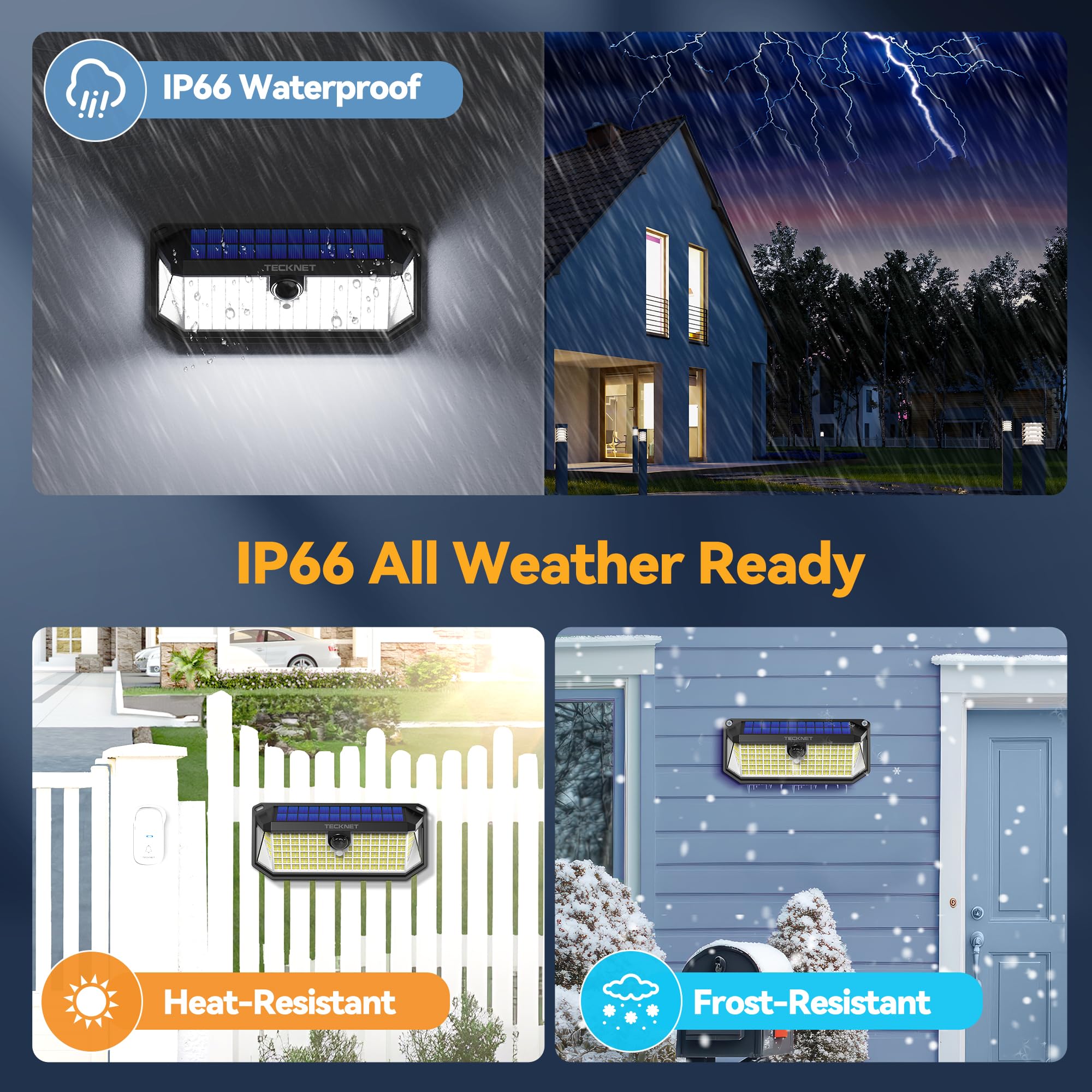 Tecknet 4200Lm 416 Led Solar Lights Outdoor Waterproof  300 Angle & 3 Lighting Modes Motion Sensor Outdoor Lights  2 Pack Security Solar Light Ip66 For Fence Front Door Yard - 1 Pack