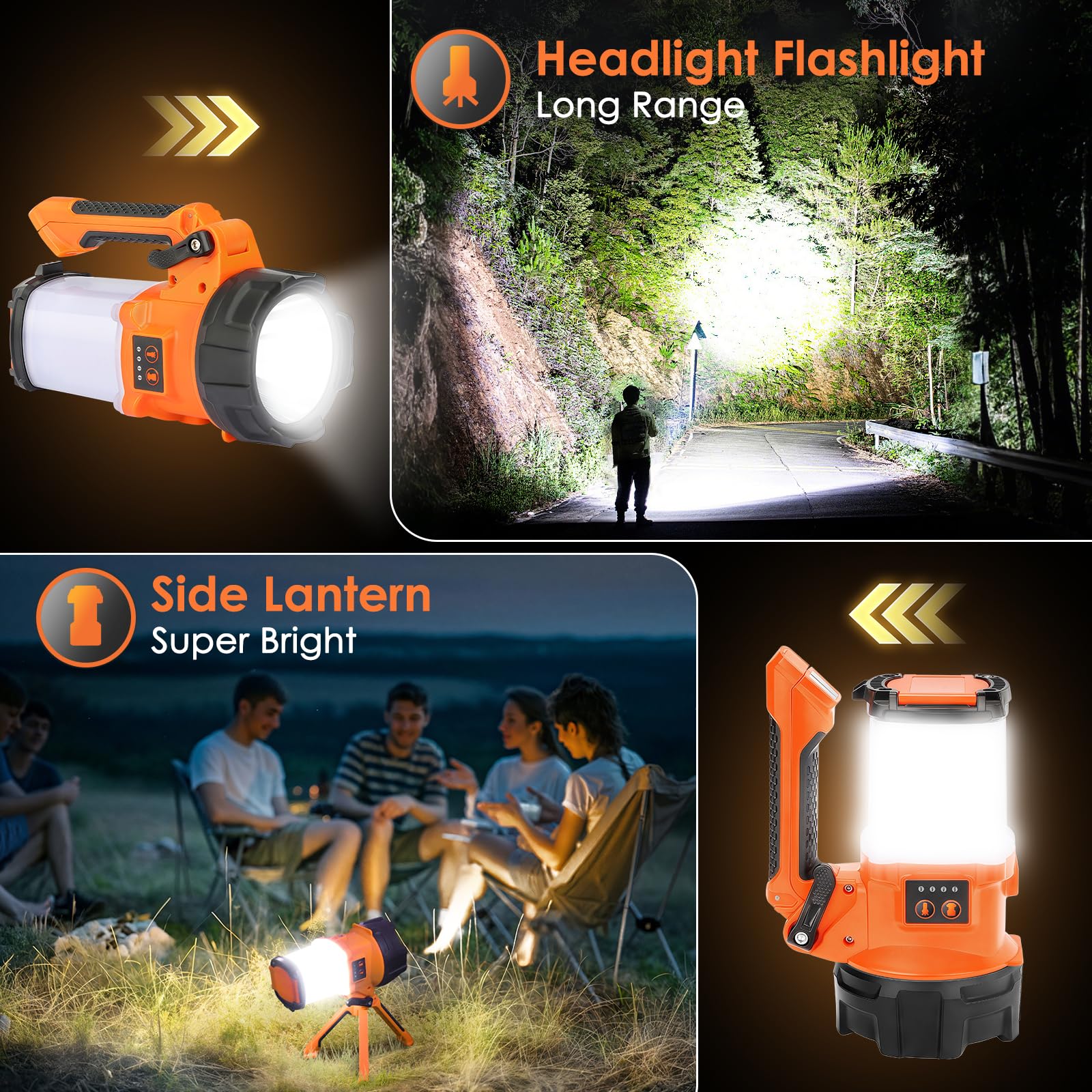 Bobkid Tripod Rechargeable Camping Lantern, 6 Modes Led Flashlight Handheld Spotlight With 4000Lm, 4400Mah Power Bank, Ipx4 Wate