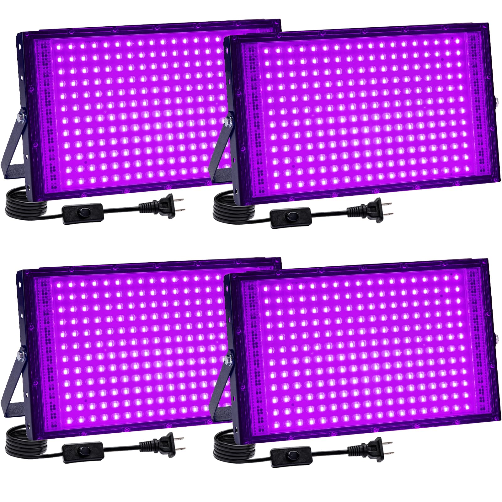 Akpgf 4 Pack 200W Black Light  LED Blacklight with US Plug and Switch  Black Lights for Glow and Neon Parties  Halloween  Body Discomfortting  Birthday Party  Fluorescent Discomfortting and Tapestry