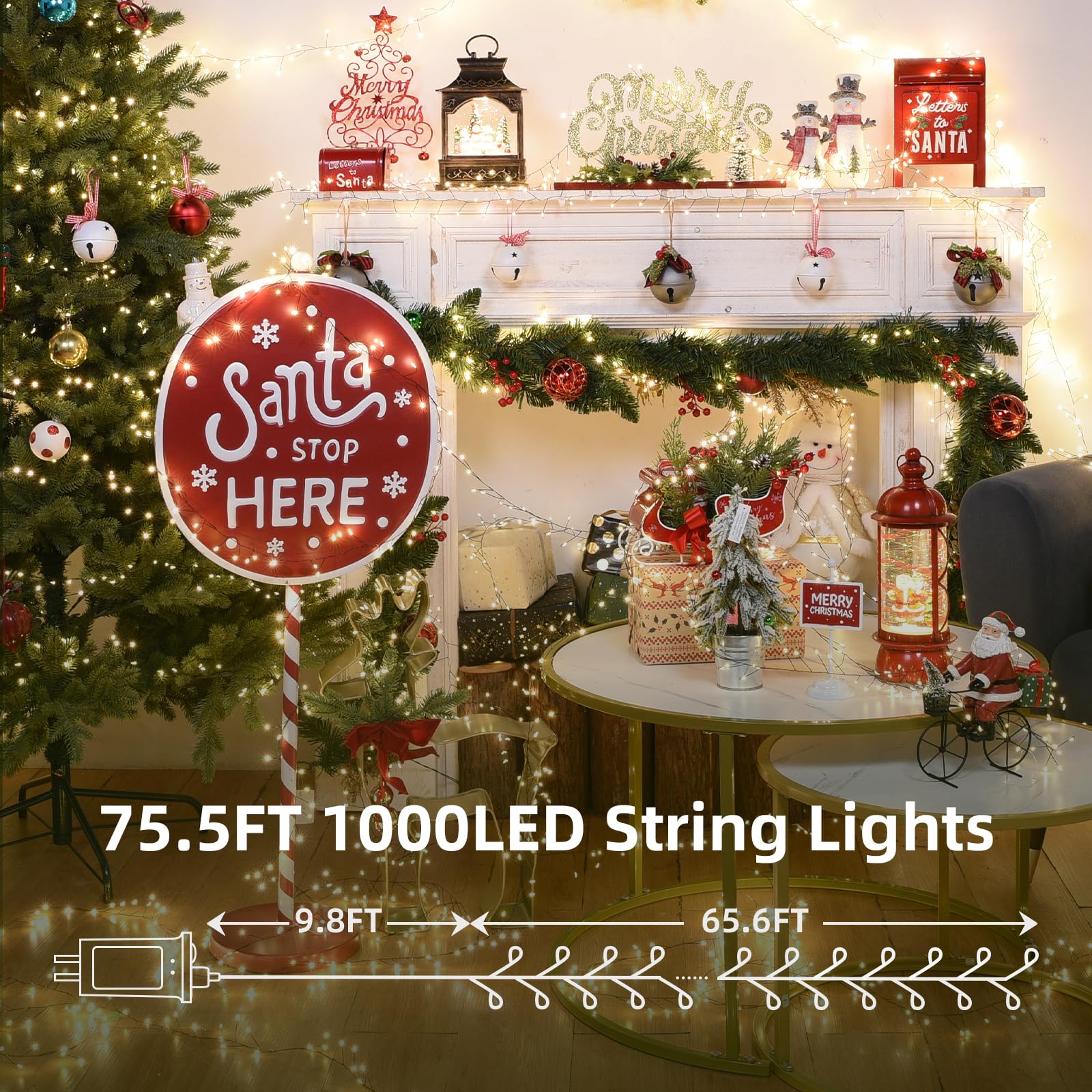 Lycklig Fairy Lights Plug In 65Ft 1000Led Warm Christmas Wreath Twinkle Lights With Timer Remote Waterproof Fire er Firefly Cluster String Light For Bedroom Graland Party Tree Decor Black Wire