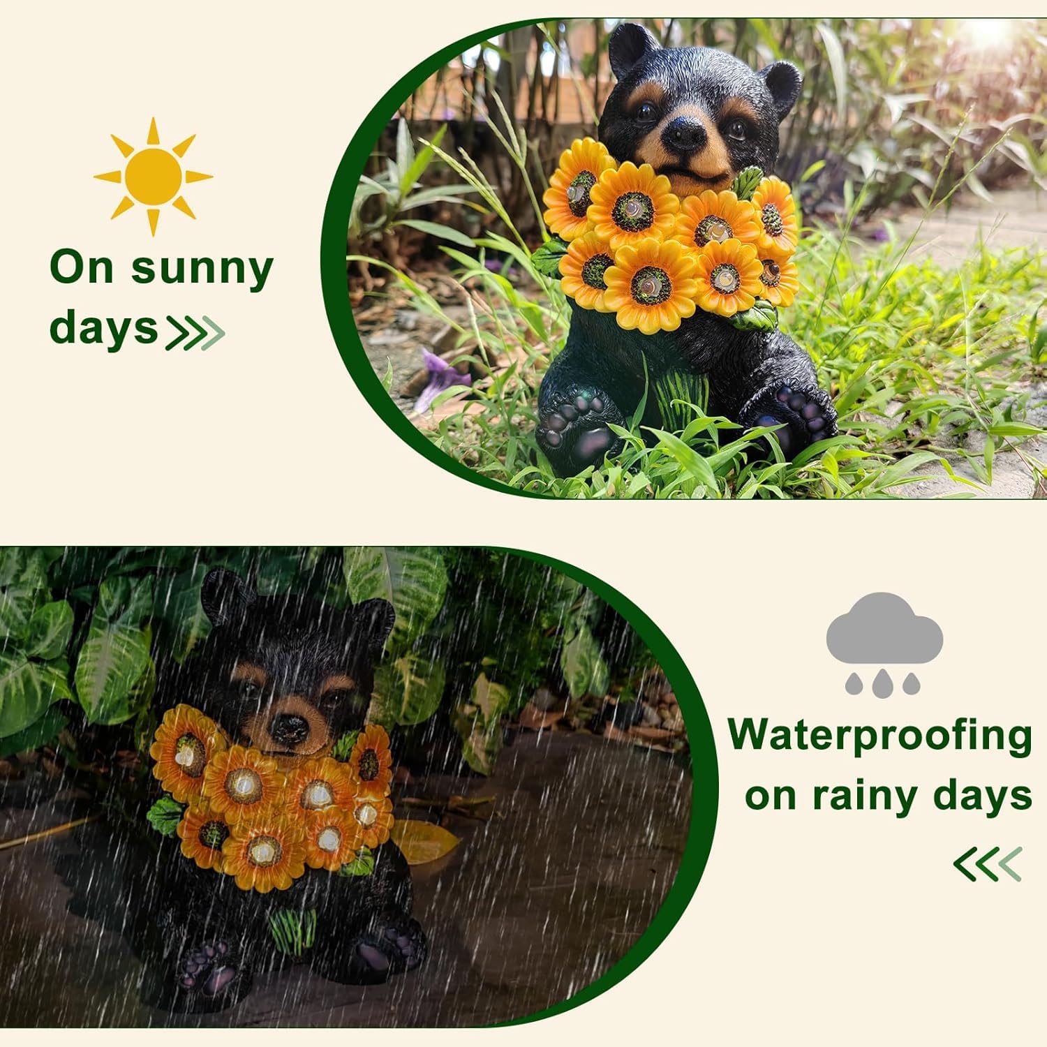 ILLUMINEW Solar Garden Lights Outdoor Statues Black Bear with Sunflowers, Sculpture Decor Mother Gifts for Women, Men or Daughte