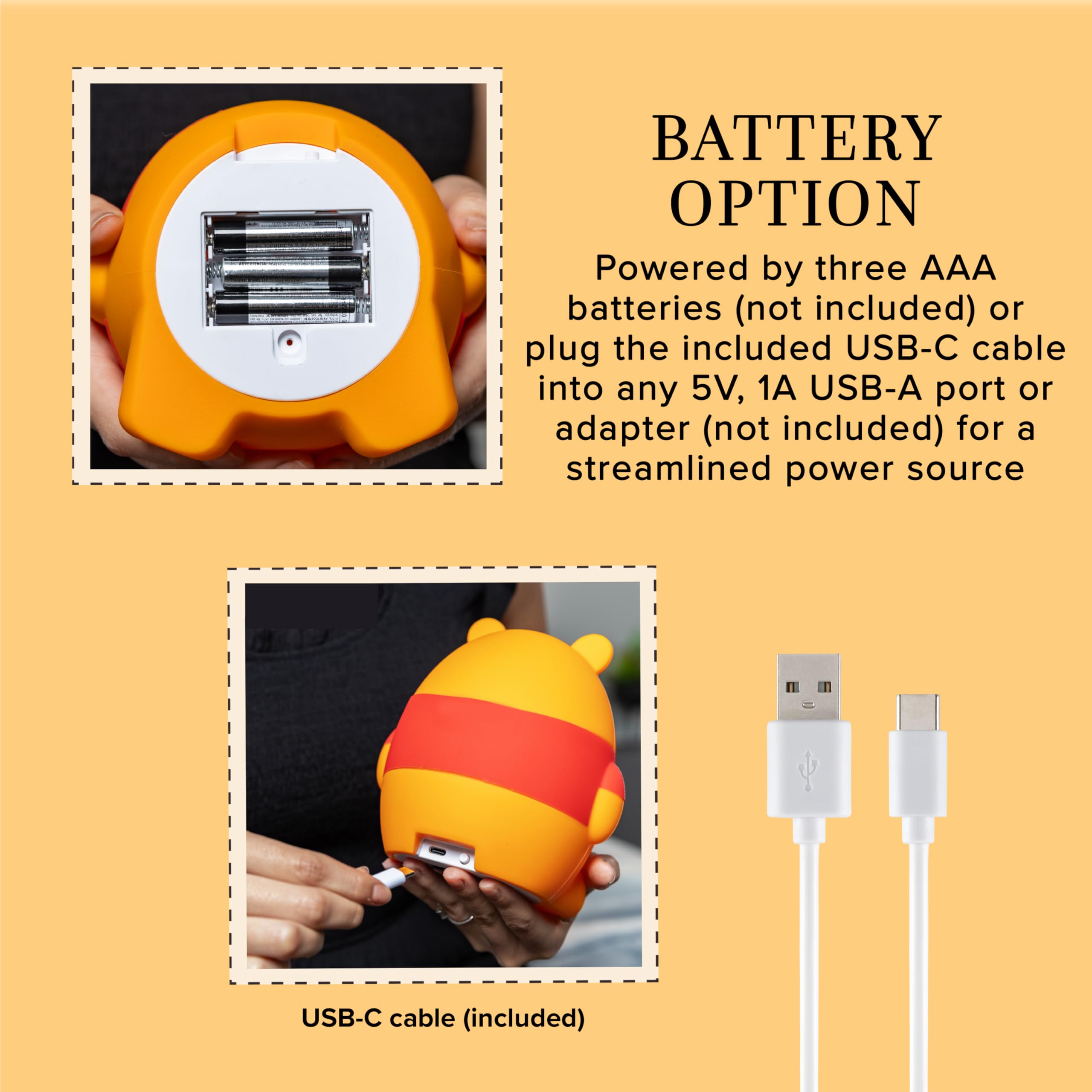 Disney Winnie The Pooh Squish Light, Night Light For Kids, Usb Lamp, Battery Operated, Dimmable, Ideal For Bedroom, Playroom, Li