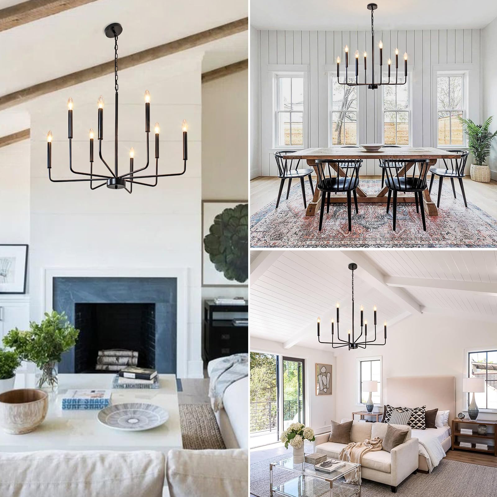 Rviezza Black Chandelier, 8-Light Farmhouse Chandeliers For Dining Room Lighting Fixtures Hanging, Industrial Modern Farmhouse C