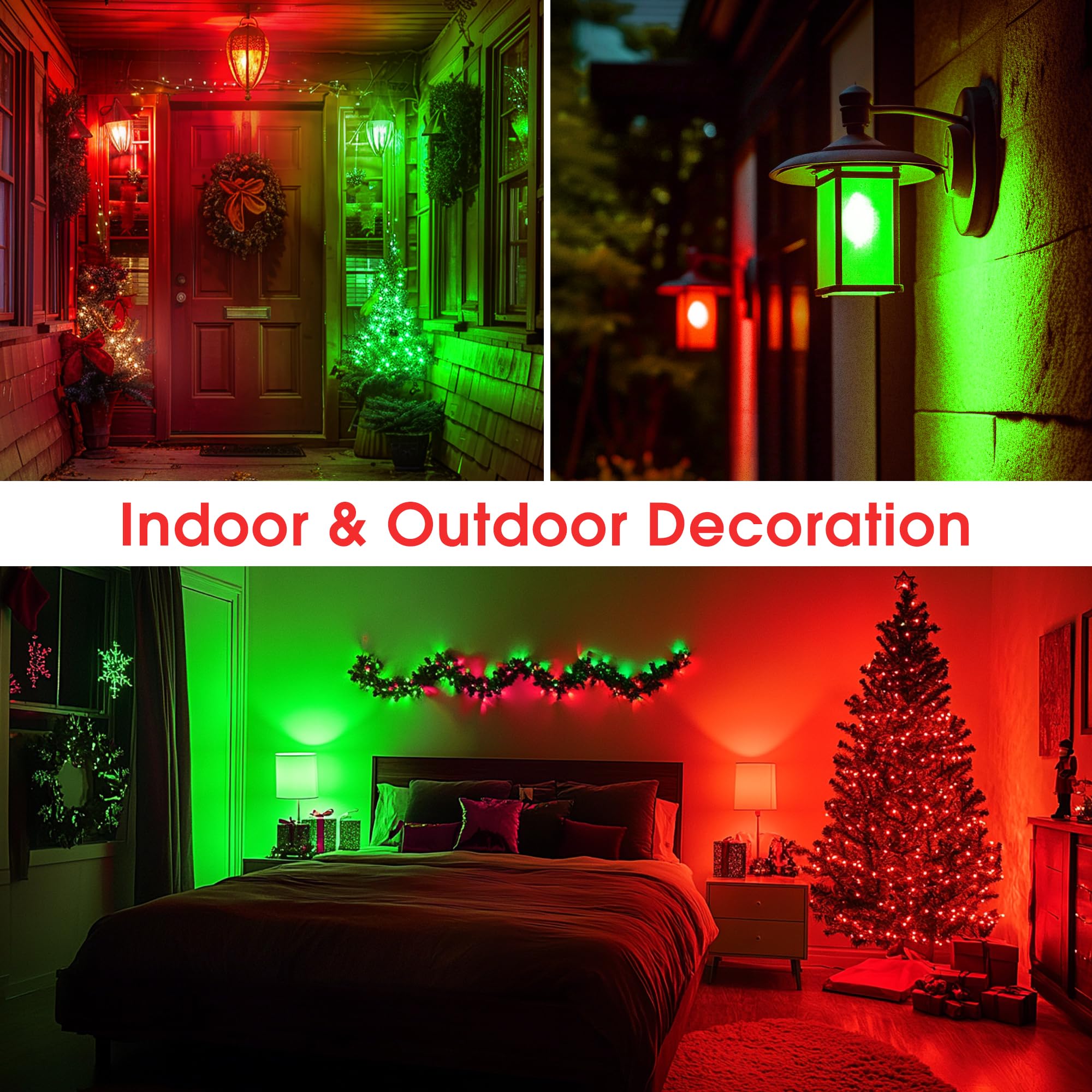Briignite A19 LED Light Bulbs 2 Pack - Red/Green 9W (60W Equivalent) for Outdoor Christmas Party Decor