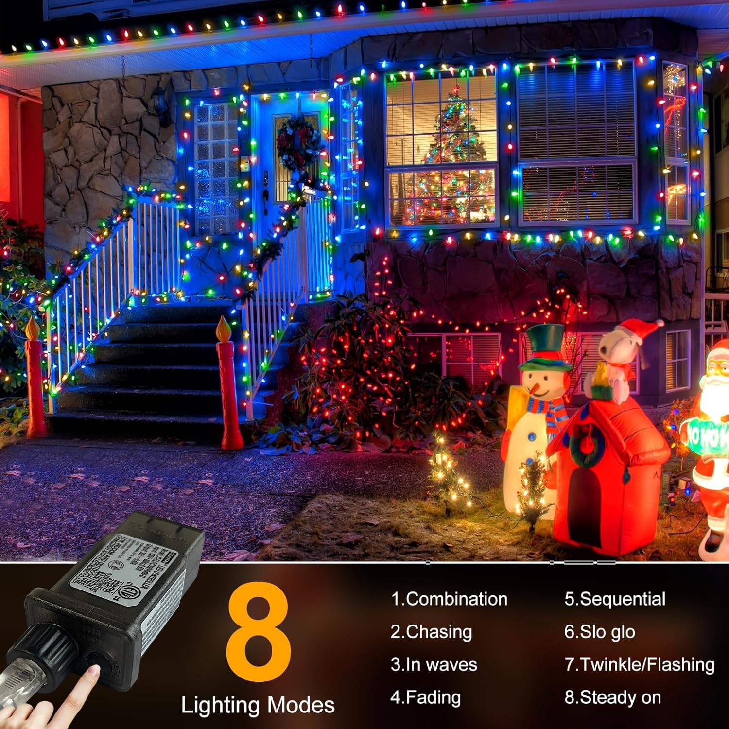 Flvoecn 98Ft 300Led Christmas Lights Outdoor Decorations 8 Modes & Memory Timer Christmas Lights With Plug In Waterproof Fairy S
